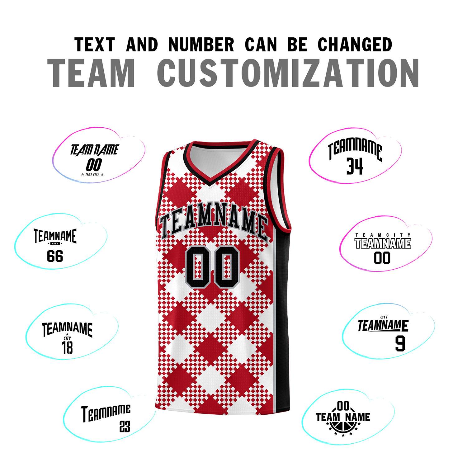 Personalized White Red-Gray Grid Basketball Kits