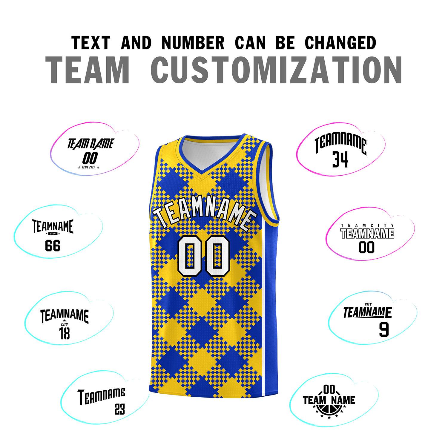 Personalized Royal Gold-White Grid Basketball Kits