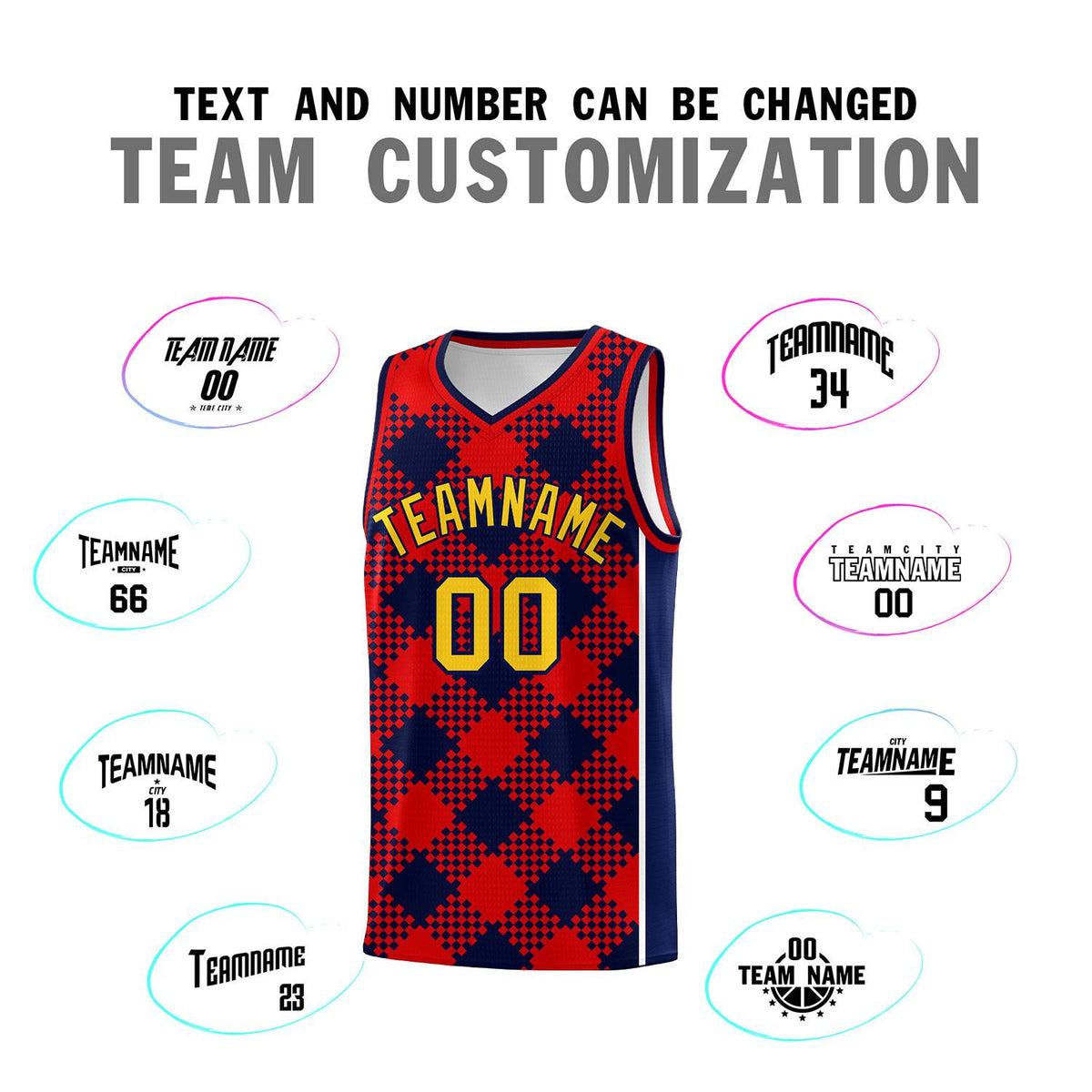 Personalized Navy Red-White Grid Basketball Kits