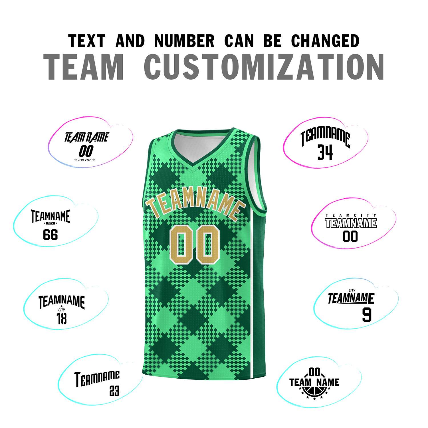 Personalized Green Kelly Green-White Grid Basketball Kits