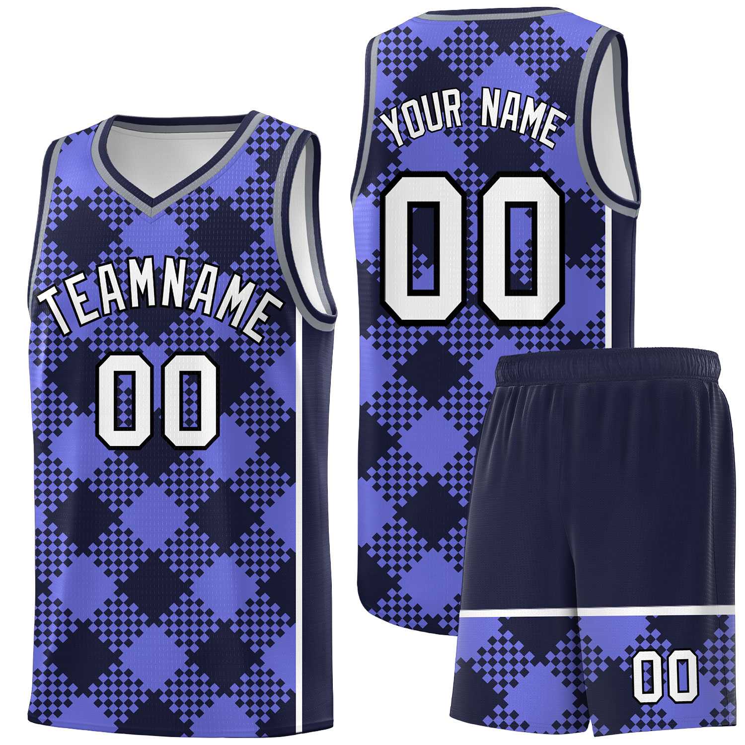 Personalized Purple Navy-White Grid Basketball Kits