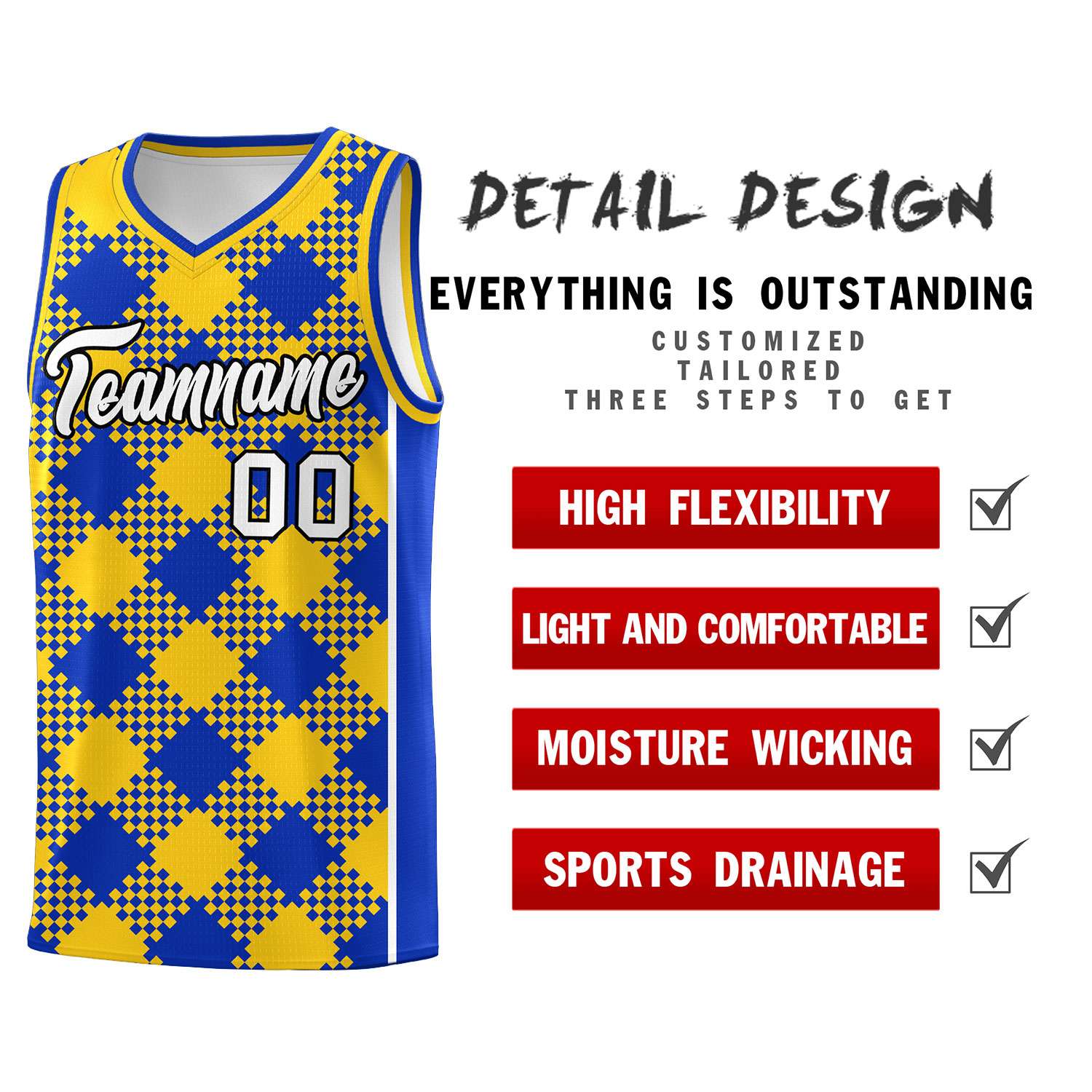 Personalized Royal Gold-White Grid Basketball Kits
