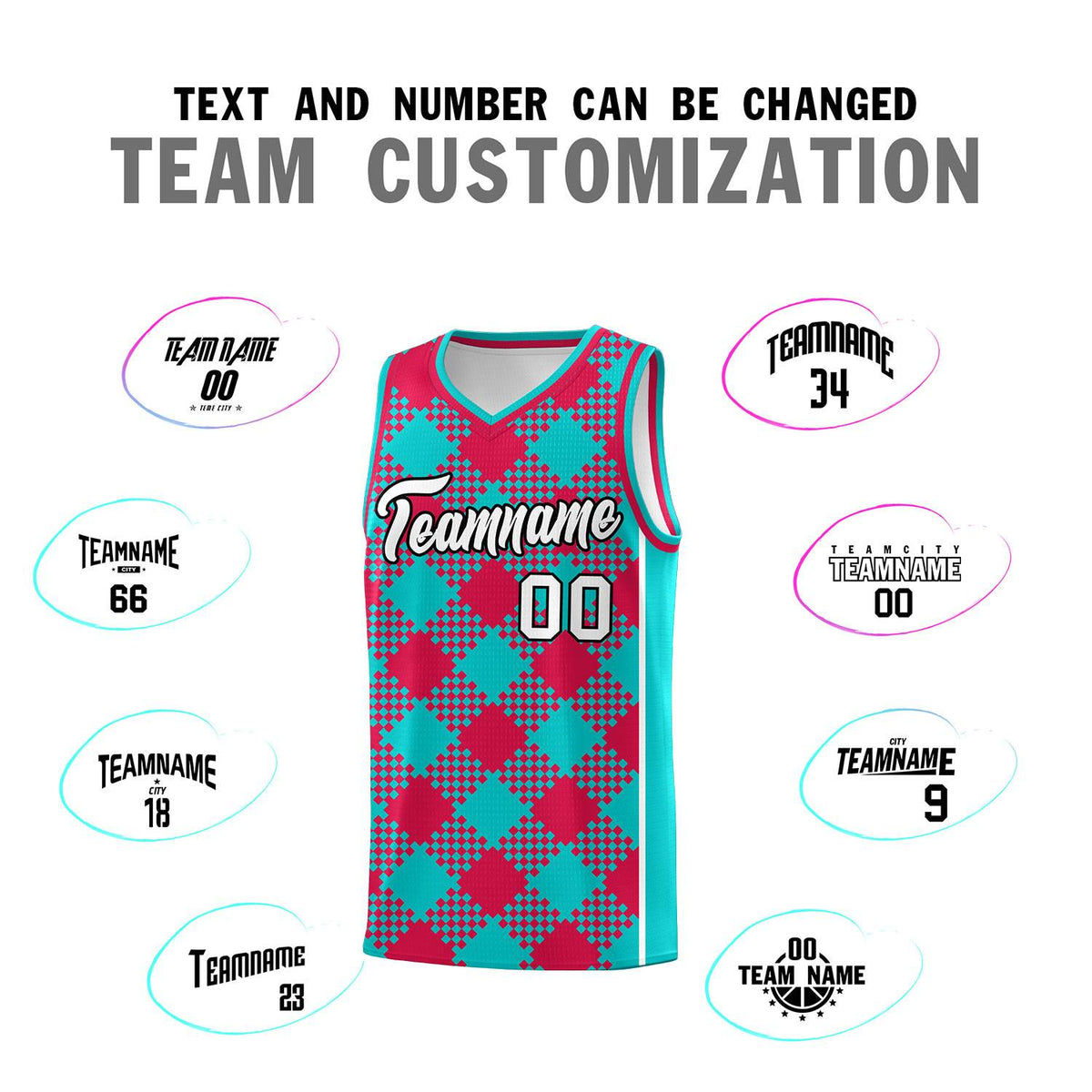 Personalized Aqua Red-White Grid Basketball Kits