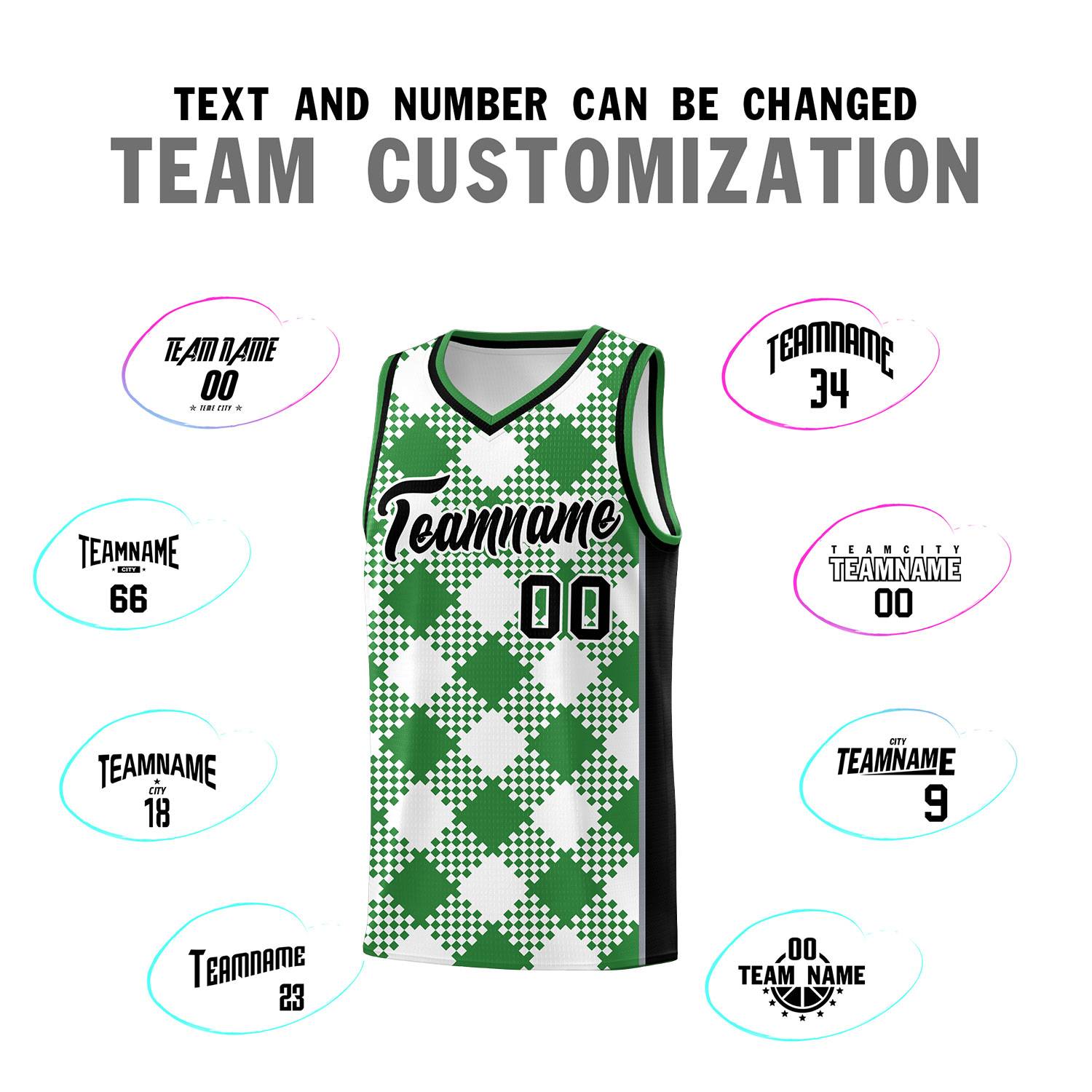 Personalized White Kelly Green-Gray Grid Basketball Kits