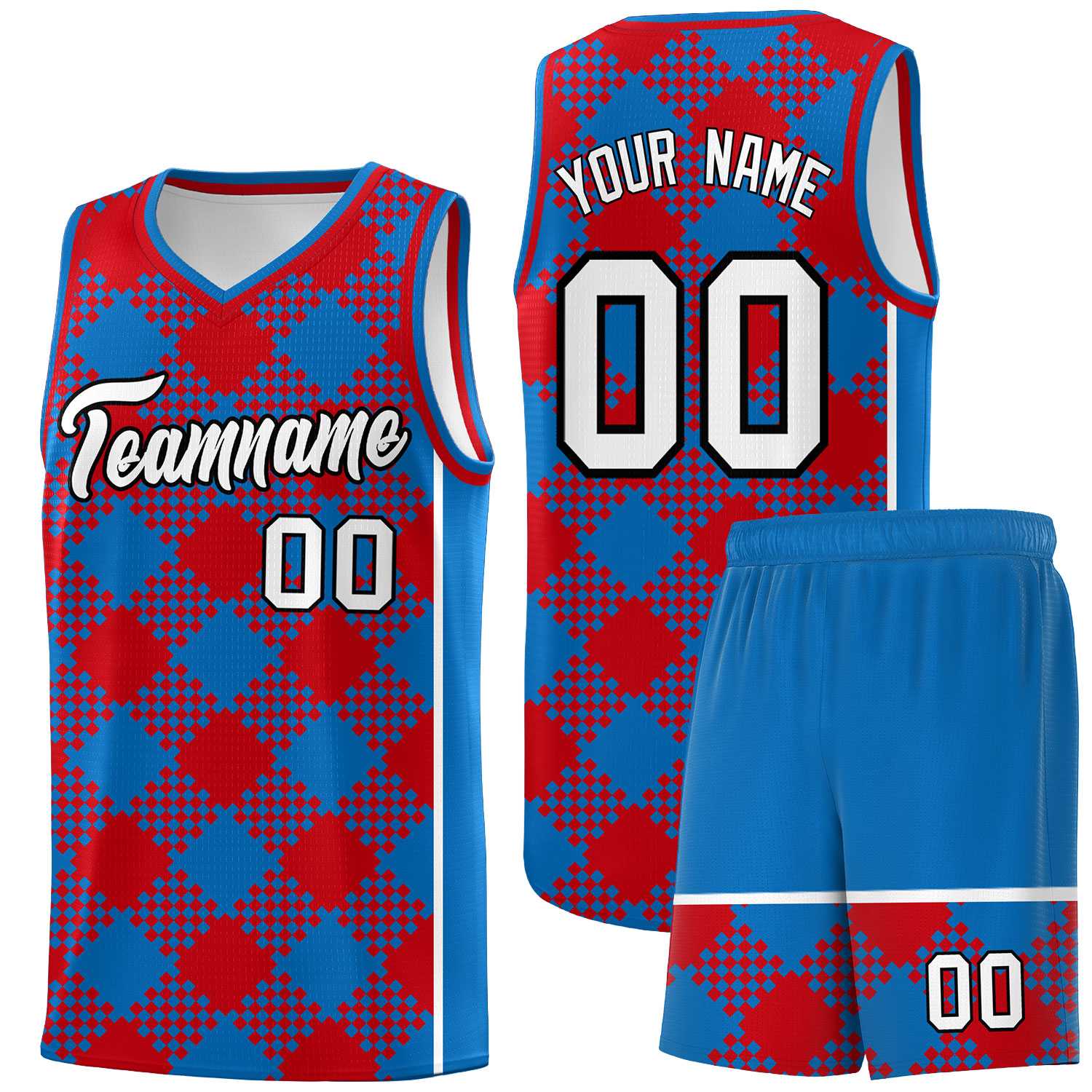 Personalized Royal Red-White Grid Basketball Kits