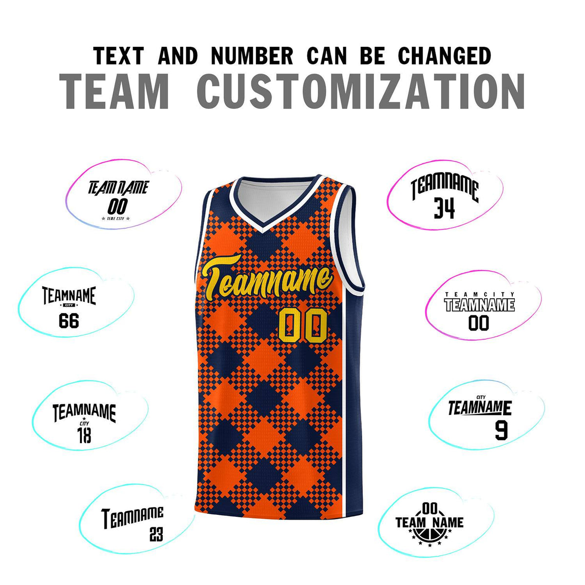 Personalized Orange Navy-White Grid Basketball Kits
