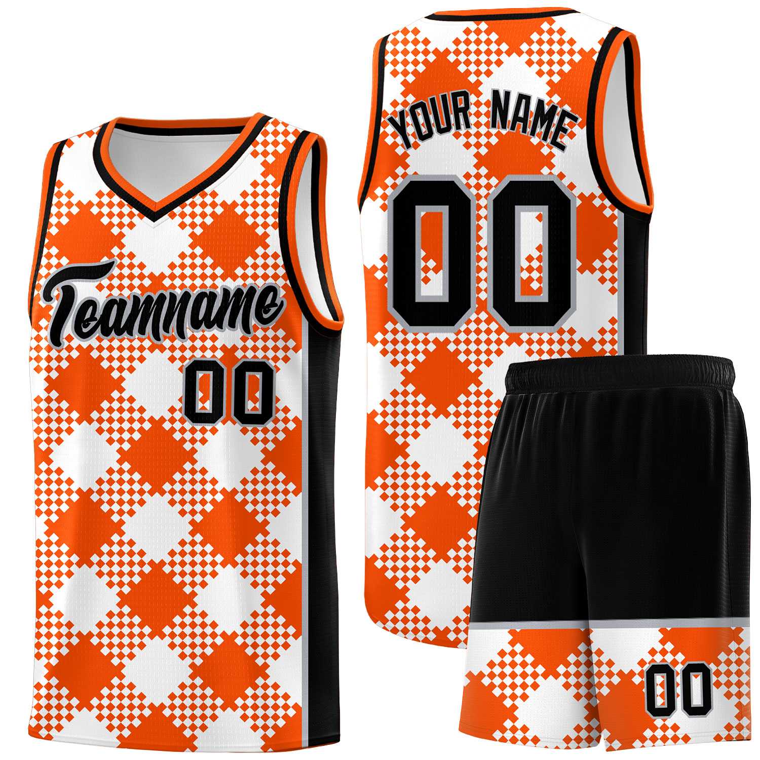 Personalized White Orange-Gray Grid Basketball Kits