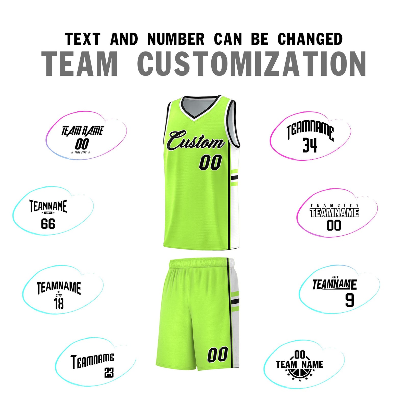 Custom Youth Basketball Jersey - Fluorescent Green White Two-Tone Varsity Jersey Set