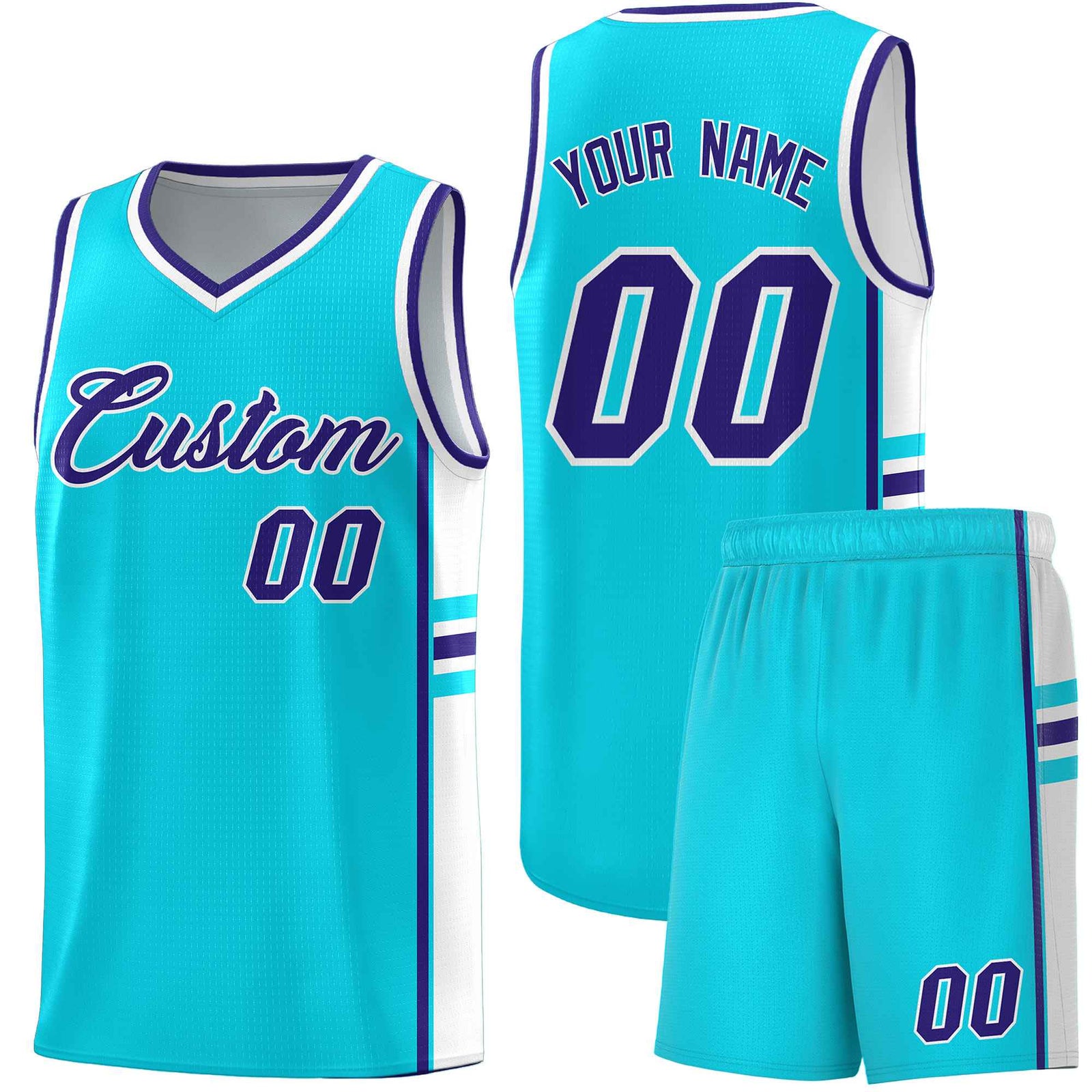 Custom Youth Basketball Jersey - Sky Blue White Two-Tone Classic Varsity Uniform