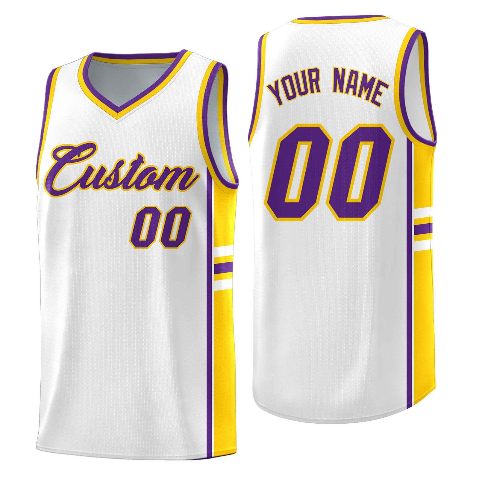 Custom Youth Basketball Jersey - White Gold Personalized Varsity Two-Tone Uniform