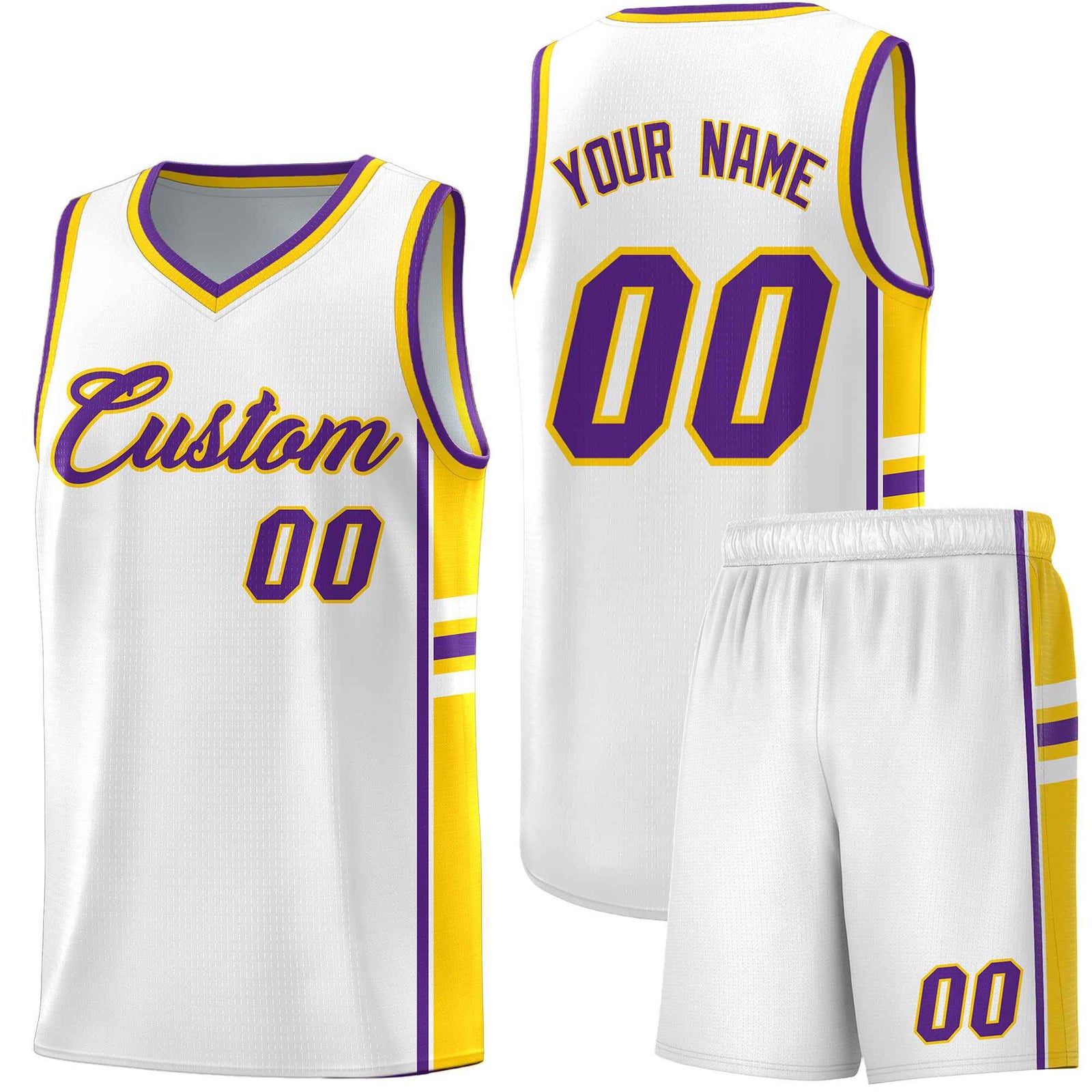 Custom Youth Basketball Jersey - White Gold Personalized Varsity Two-Tone Uniform