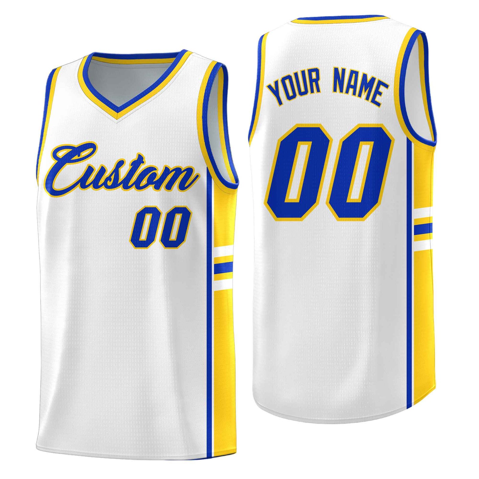 Custom Youth Basketball Jersey - White Gold Personalized Varsity Two-Tone Uniform