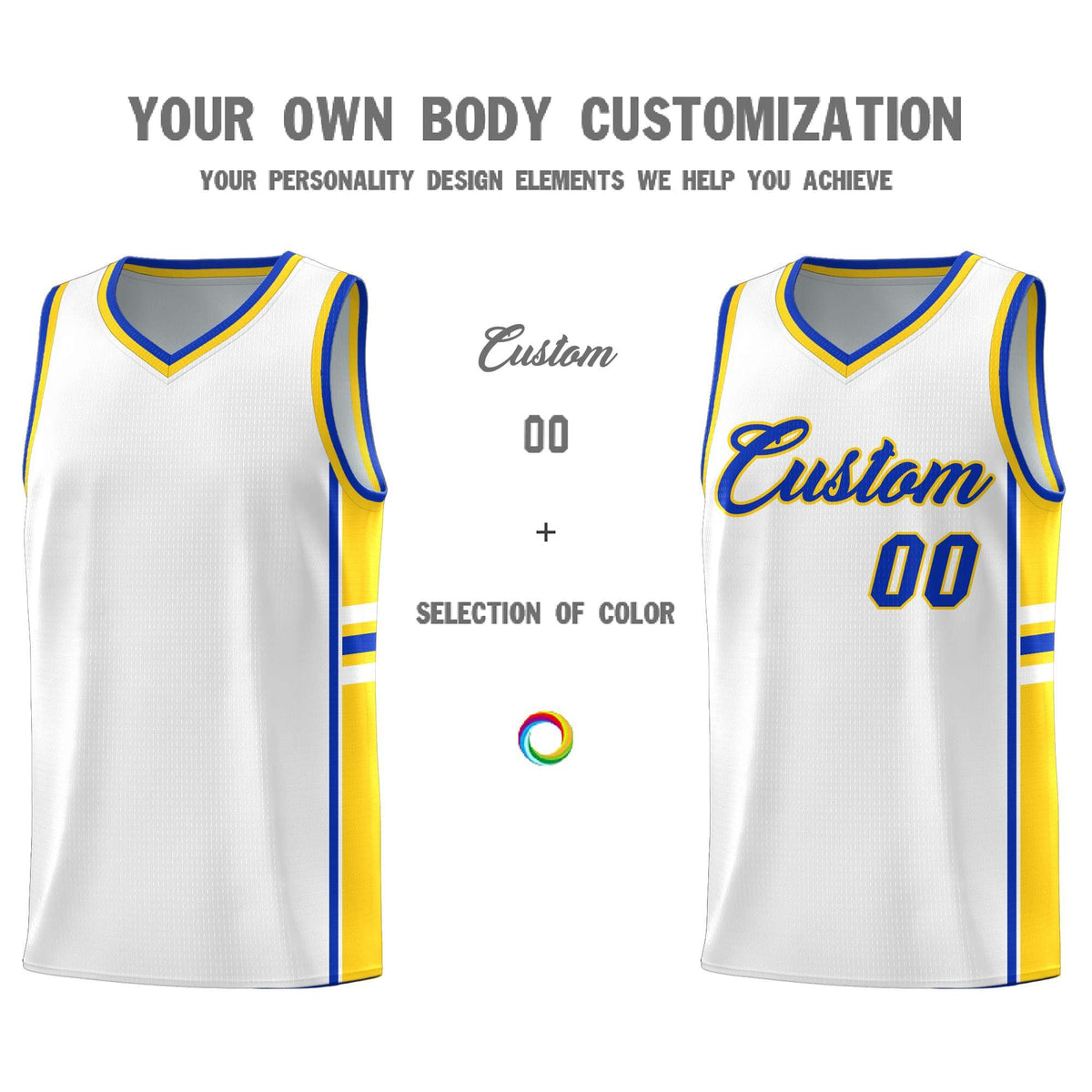 Custom Youth Basketball Jersey - White Gold Personalized Varsity Two-Tone Uniform