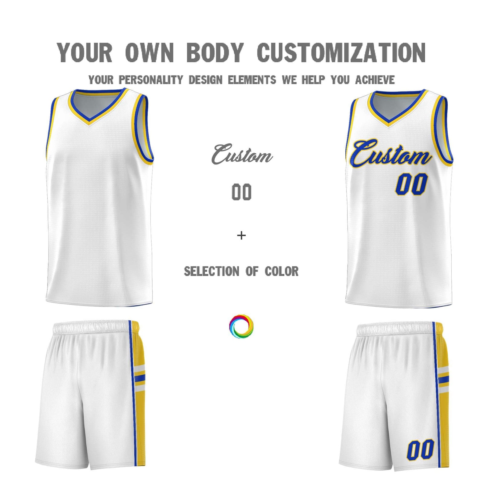 Custom Youth Basketball Jersey - White Gold Personalized Varsity Two-Tone Uniform