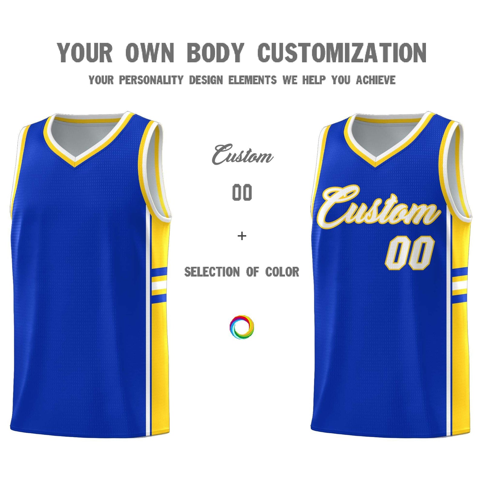 Custom Youth Basketball Jersey - Royal Gold Two-Tone Varsity Jersey Set