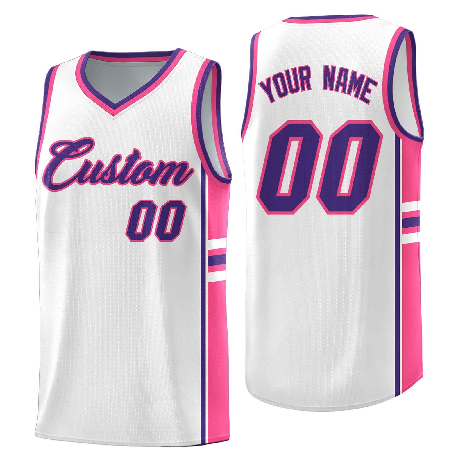 Custom Youth Basketball Jersey - White Pink Personalized Varsity Two-Tone Uniform