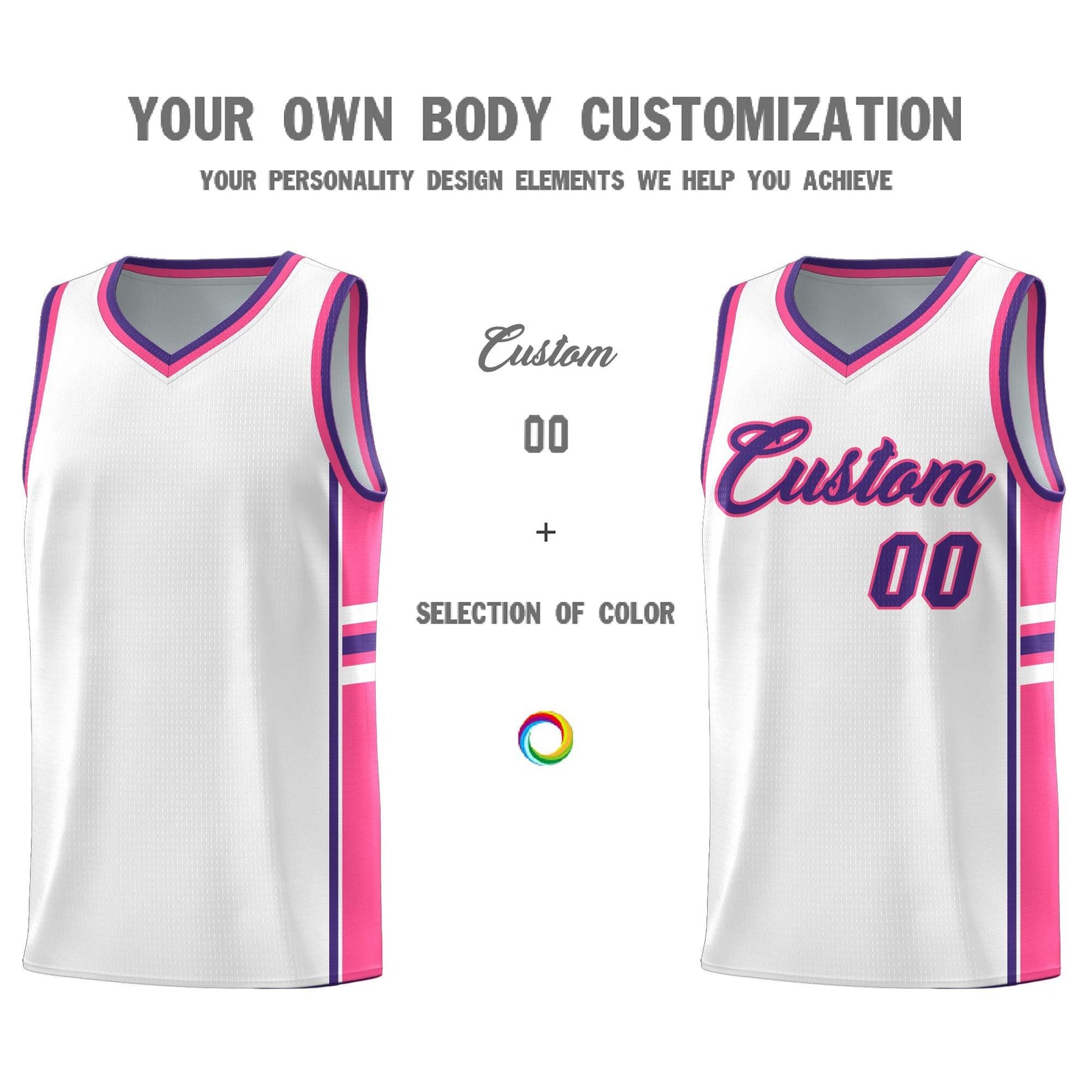 Custom Youth Basketball Jersey - White Pink Personalized Varsity Two-Tone Uniform