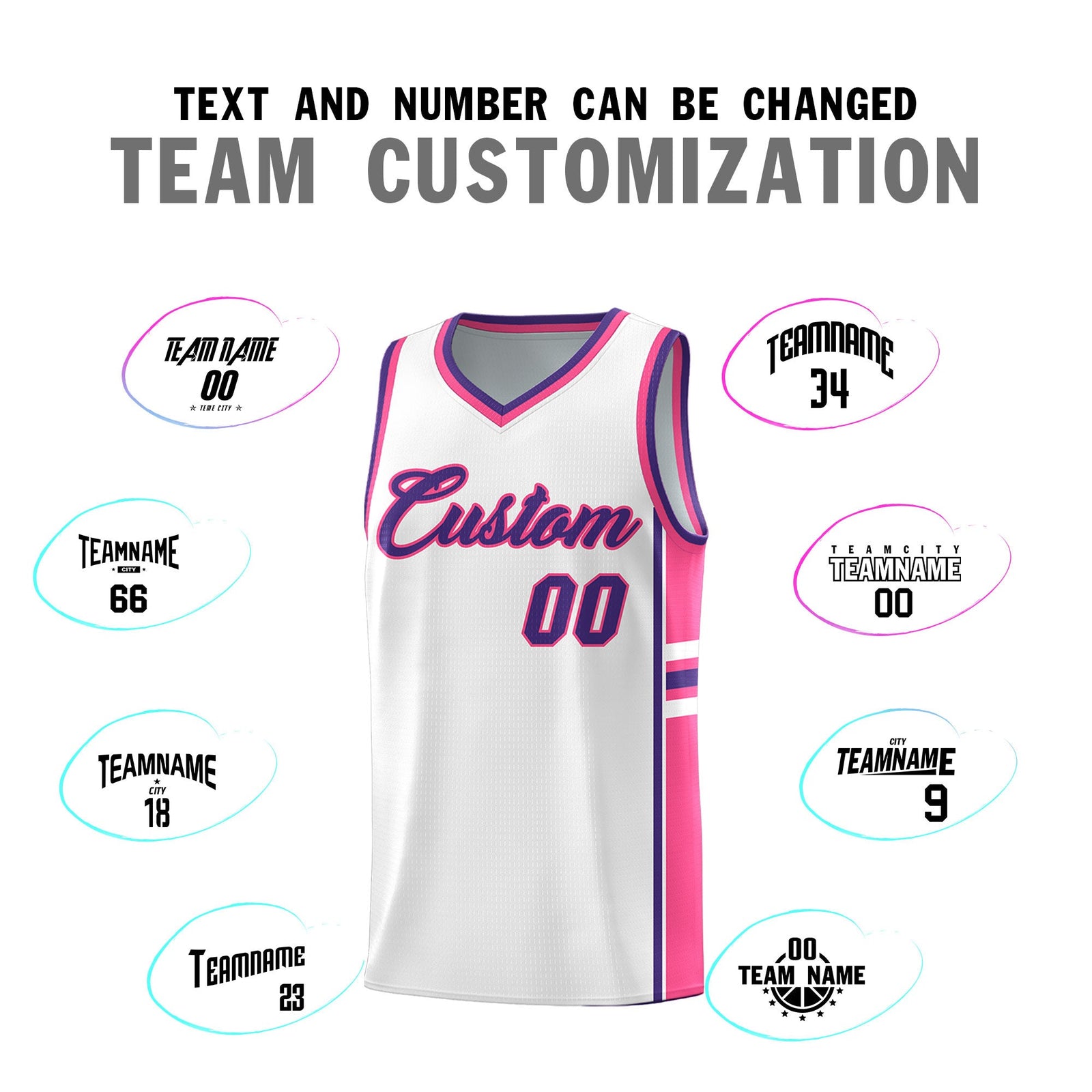 Custom Youth Basketball Jersey - White Pink Personalized Varsity Two-Tone Uniform
