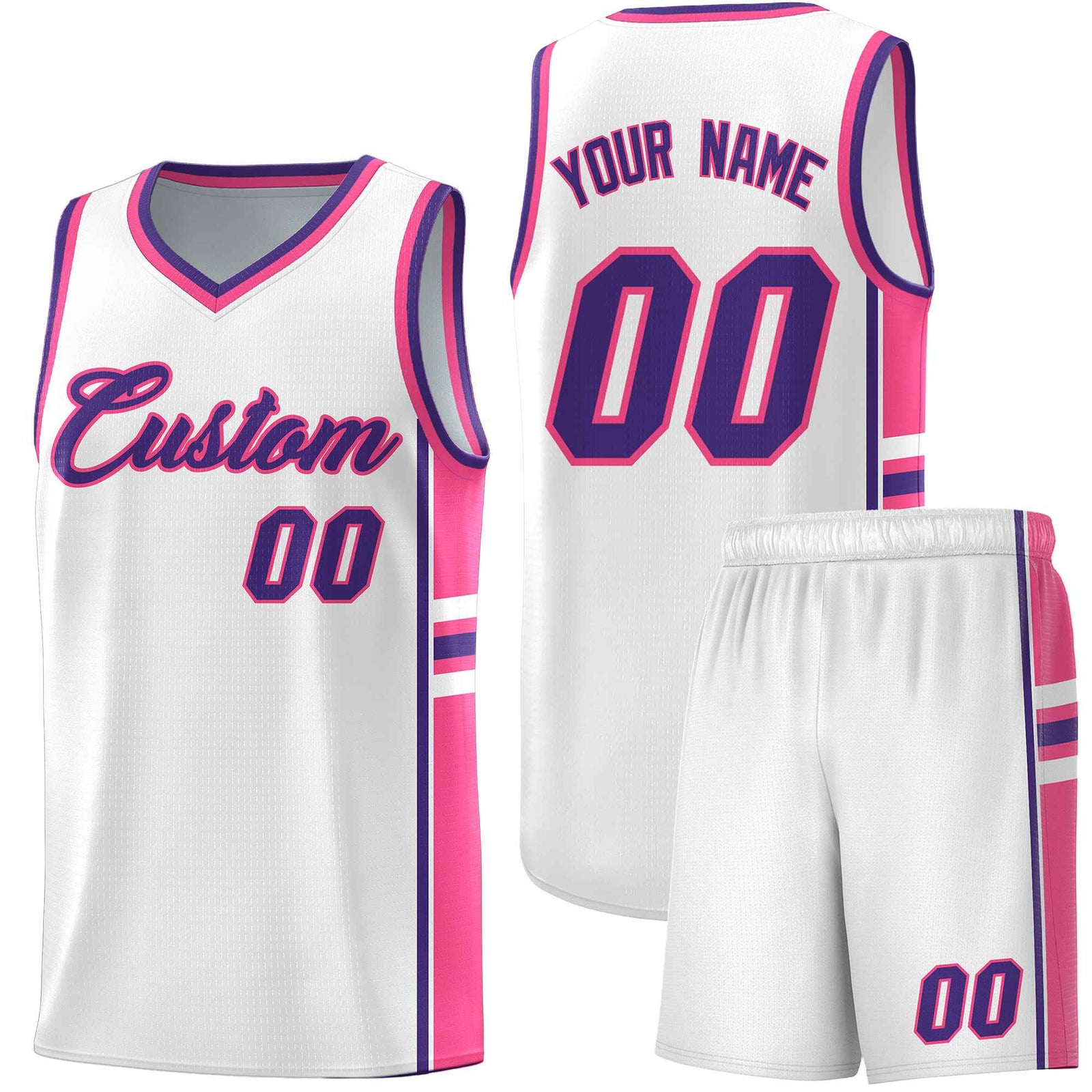Custom Youth Basketball Jersey - White Pink Personalized Varsity Two-Tone Uniform