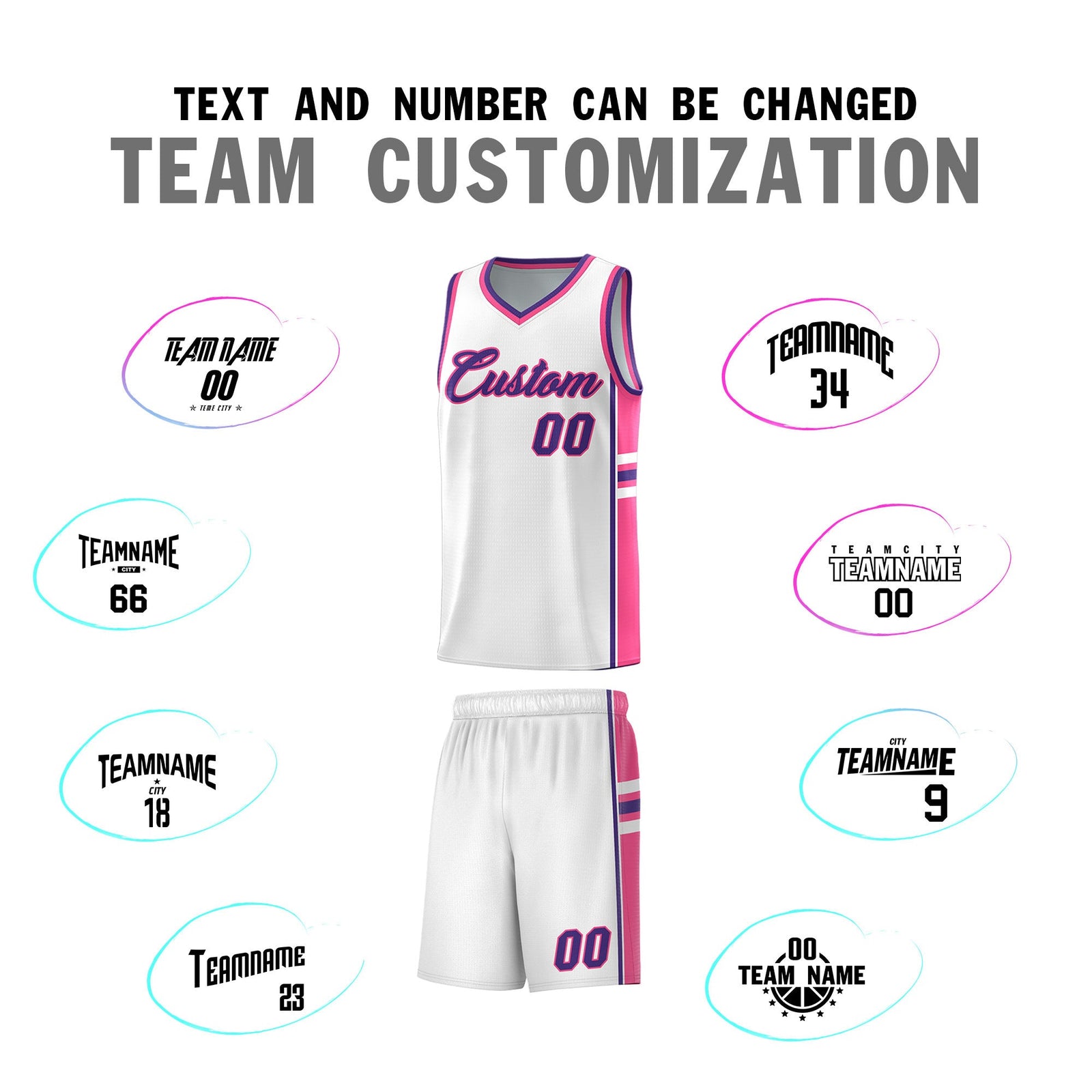 Custom Youth Basketball Jersey - White Pink Personalized Varsity Two-Tone Uniform
