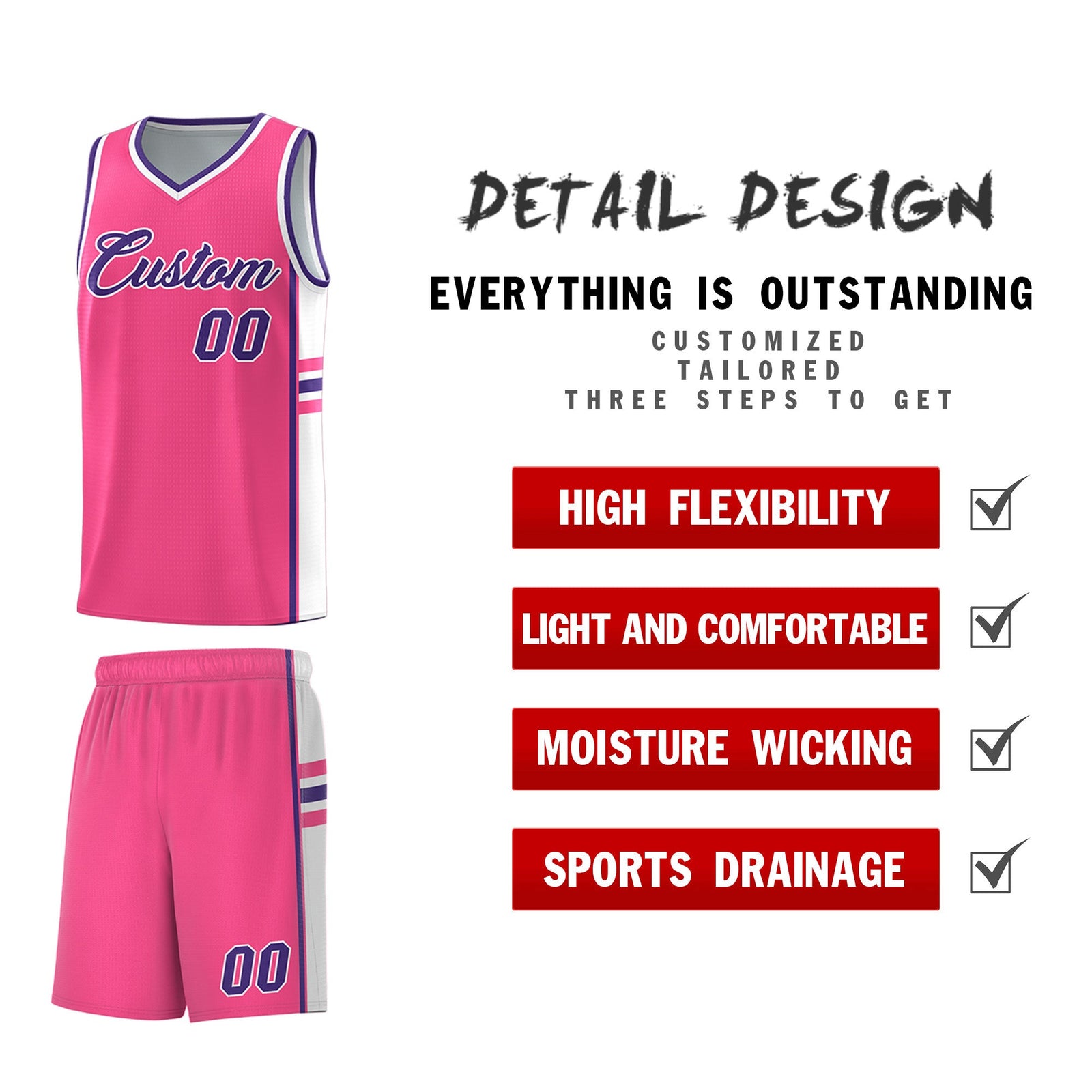 Custom Youth Basketball Jersey - Pink White Two-Tone Varsity Jersey Set