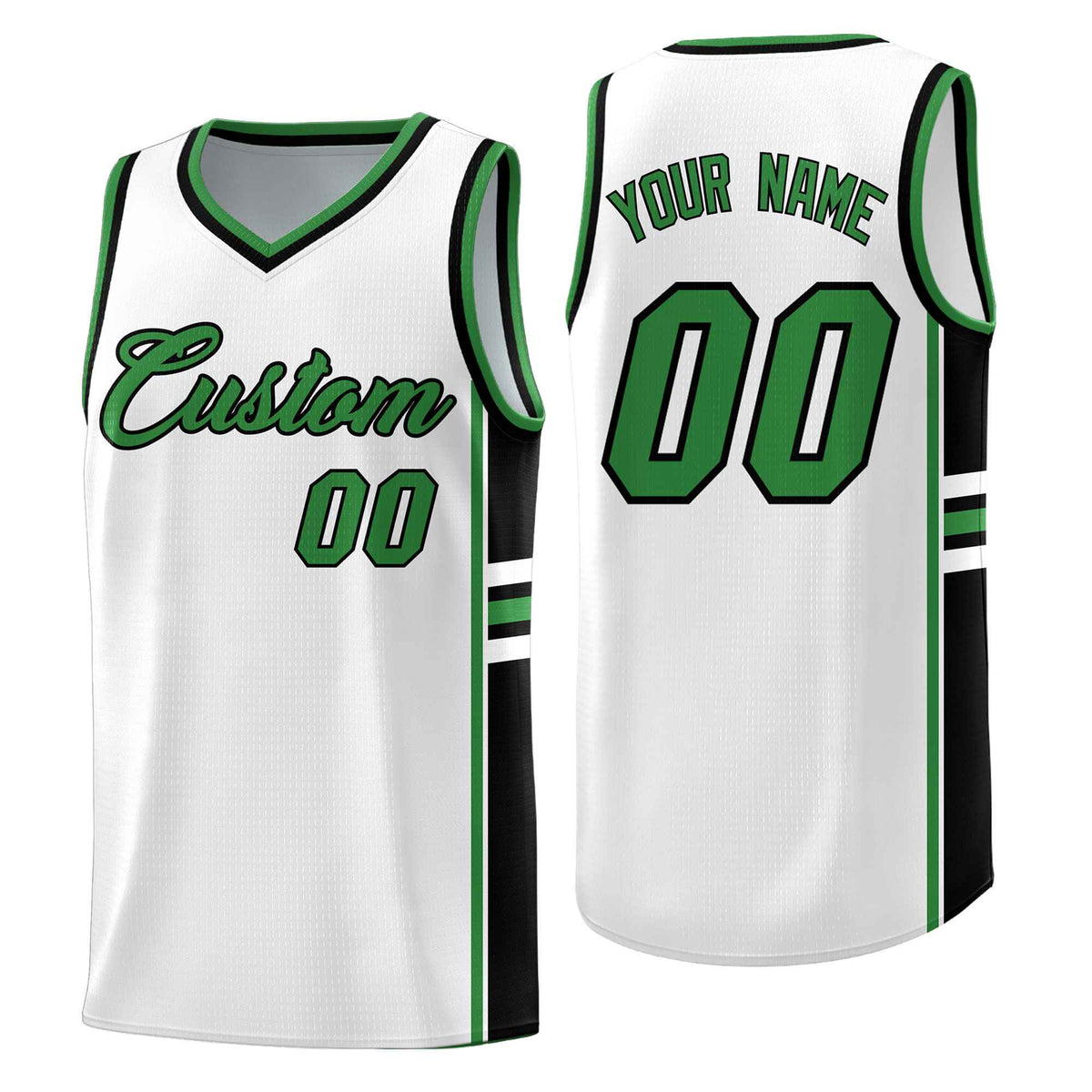 Custom Youth Basketball Jersey - White Kelly Green Two-Tone Varsity Jersey Set