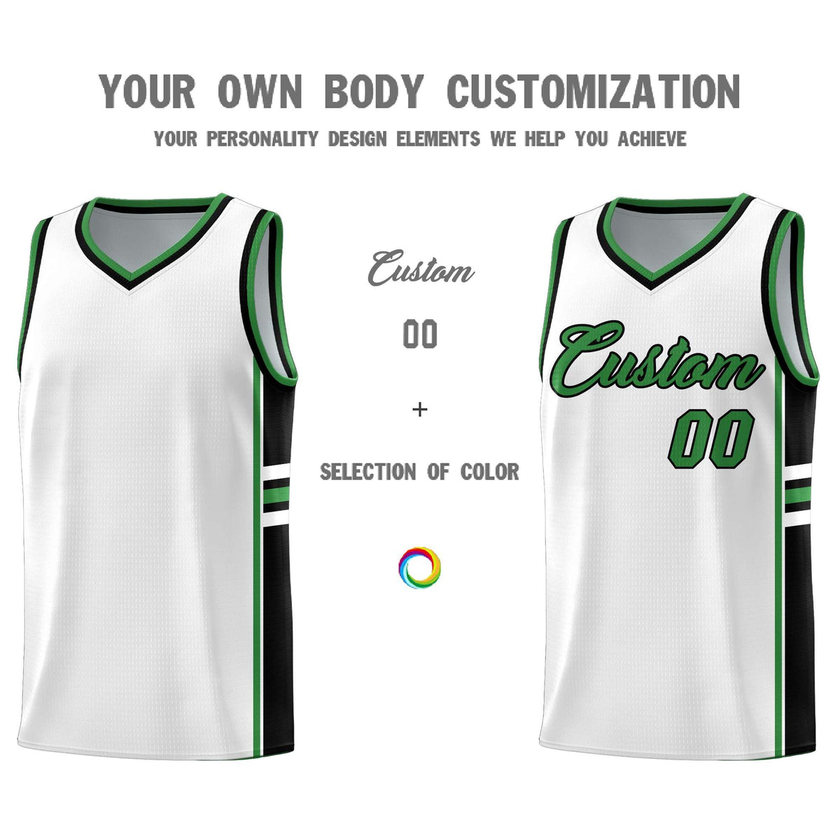Custom Youth Basketball Jersey - White Kelly Green Two-Tone Varsity Jersey Set