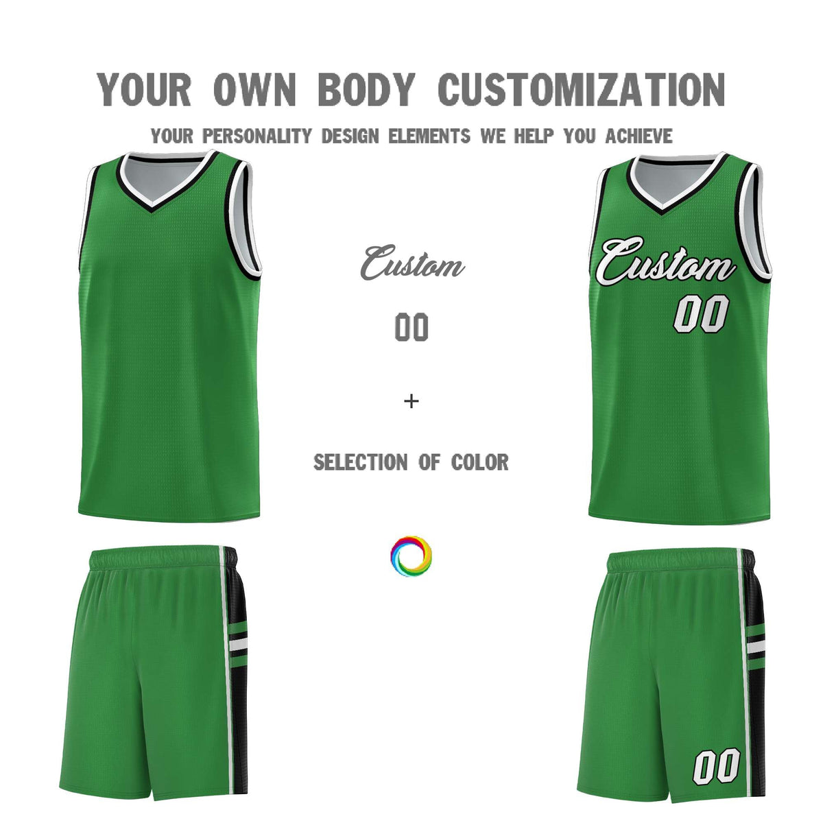 Custom Youth Basketball Jersey - Kelly Green Black Two-Tone Varsity Jersey Set