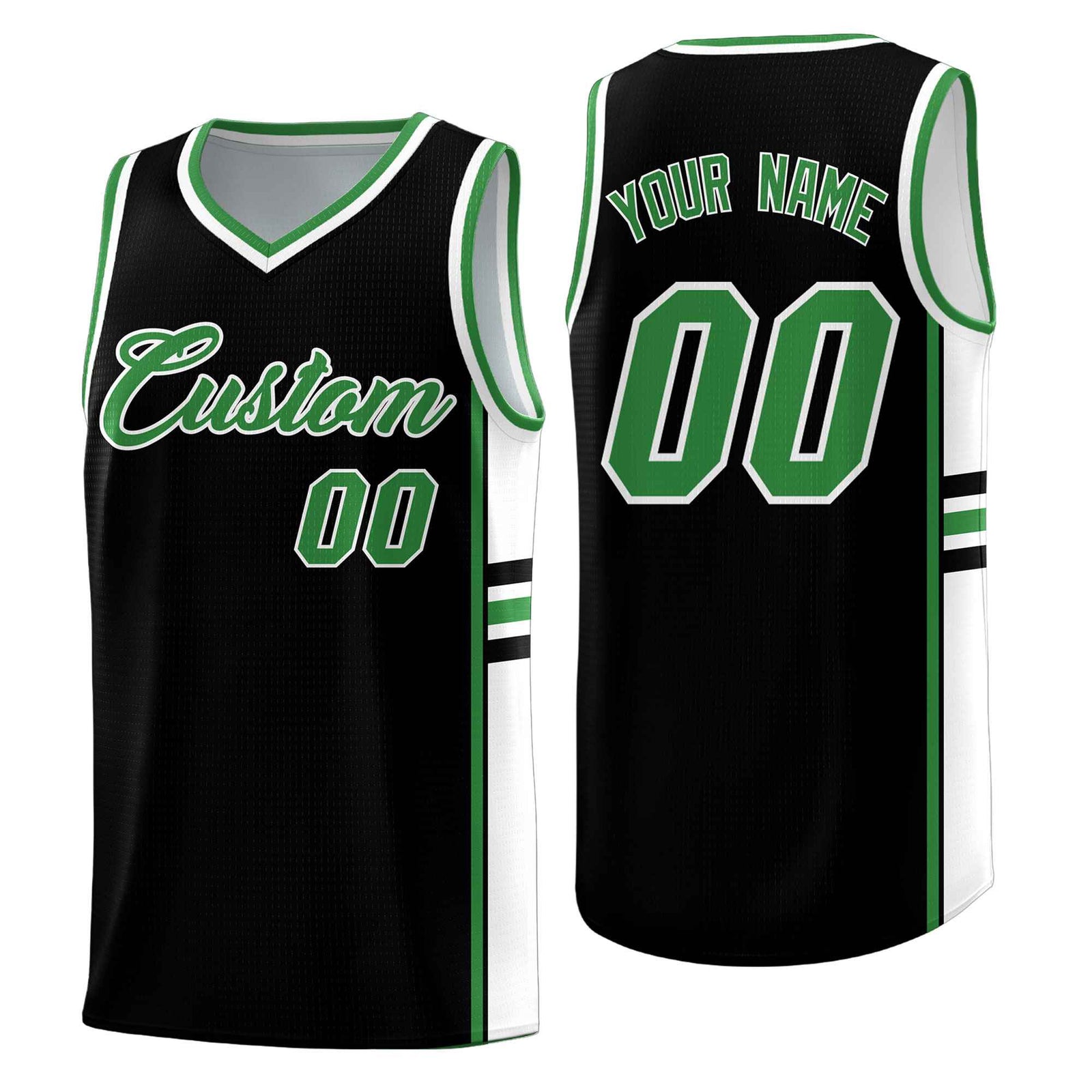 Custom Youth Basketball Jersey - Black Kelly Green Two-Tone Classic Varsity Uniform