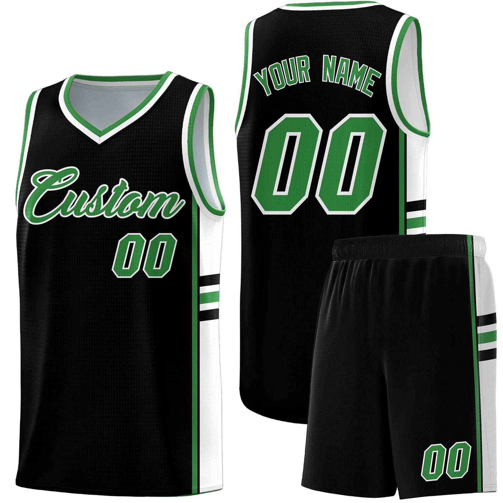 Custom Youth Basketball Jersey - Black Kelly Green Two-Tone Classic Varsity Uniform