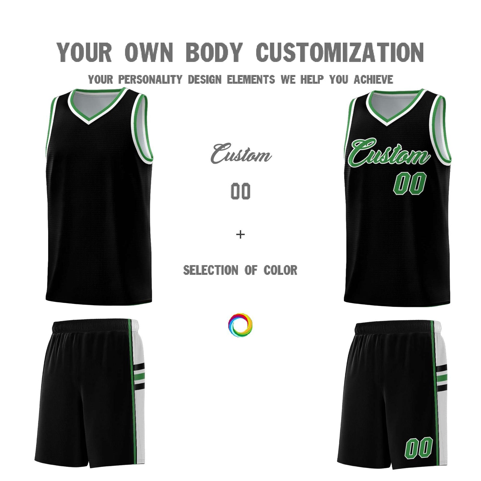 Custom Youth Basketball Jersey - Black Kelly Green Two-Tone Classic Varsity Uniform