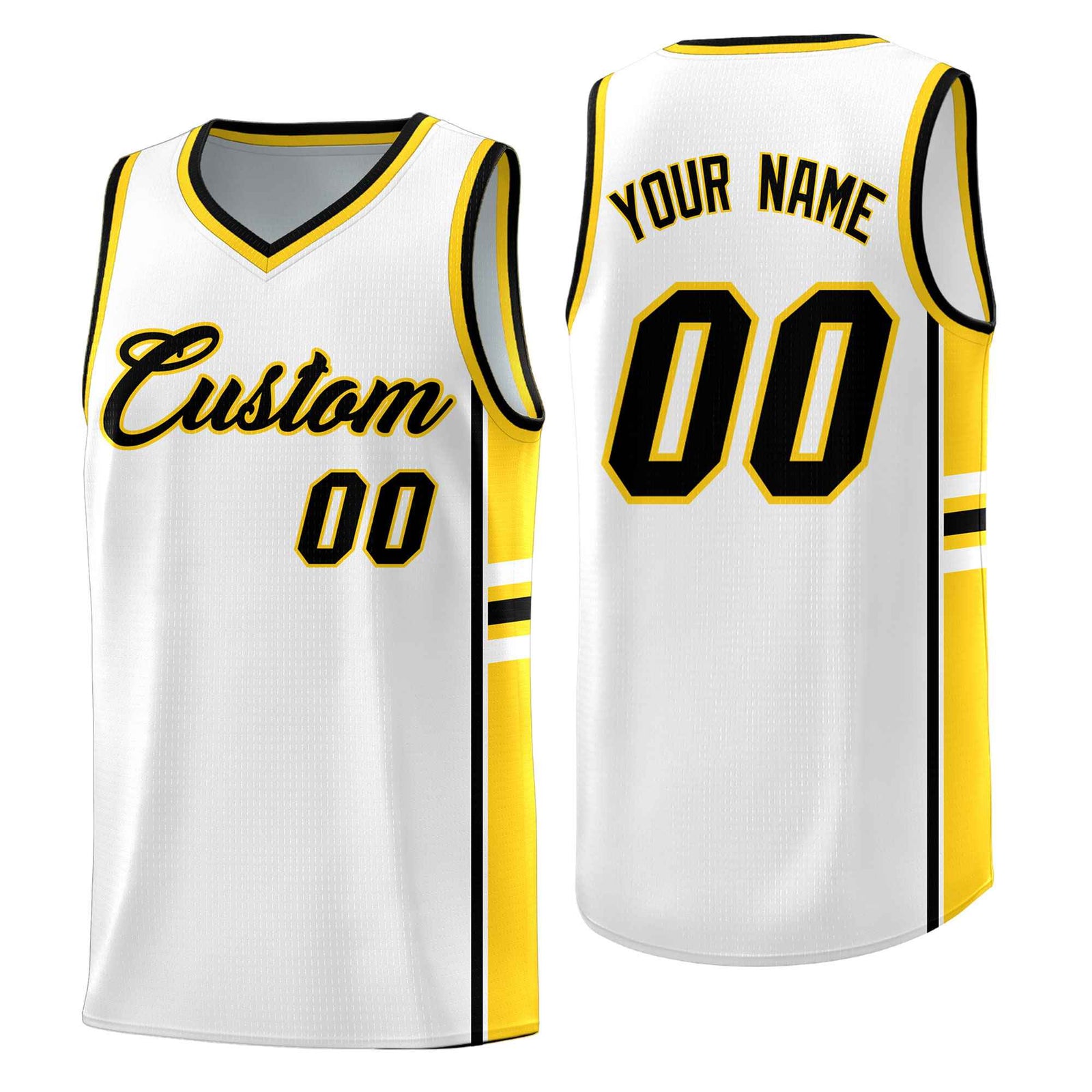 Custom Youth Basketball Jersey - White Gold Personalized Varsity Two-Tone Uniform
