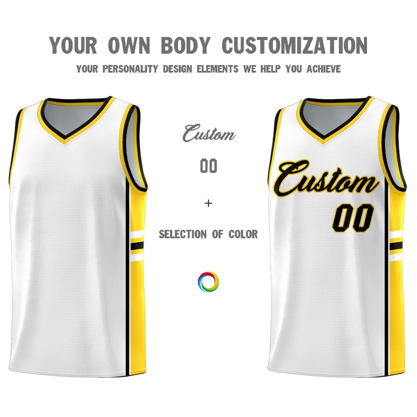 Custom Youth Basketball Jersey - White Gold Personalized Varsity Two-Tone Uniform