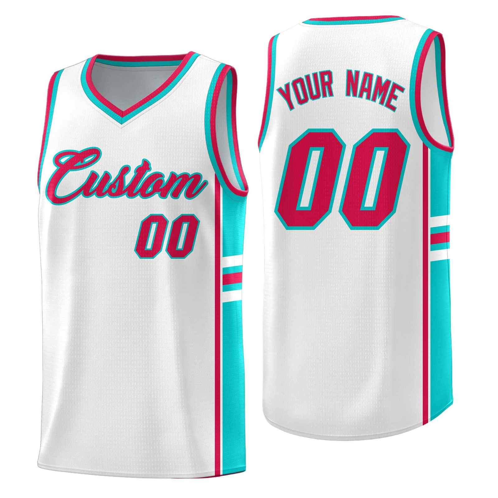 Custom Youth Basketball Jersey - White Aqua Personalized Varsity Two-Tone Uniform
