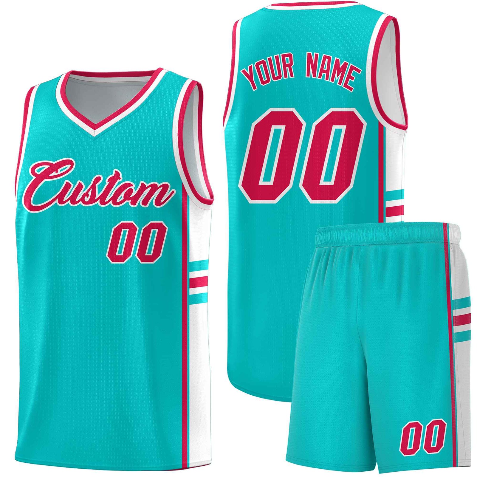 Custom Youth Basketball Jersey - Aqua White Two-Tone Classic Varsity Uniform