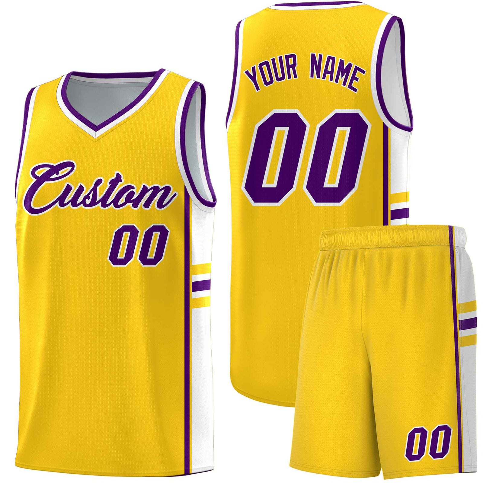 Custom Youth Basketball Jersey - Gold White Two-Tone Classic Varsity Uniform