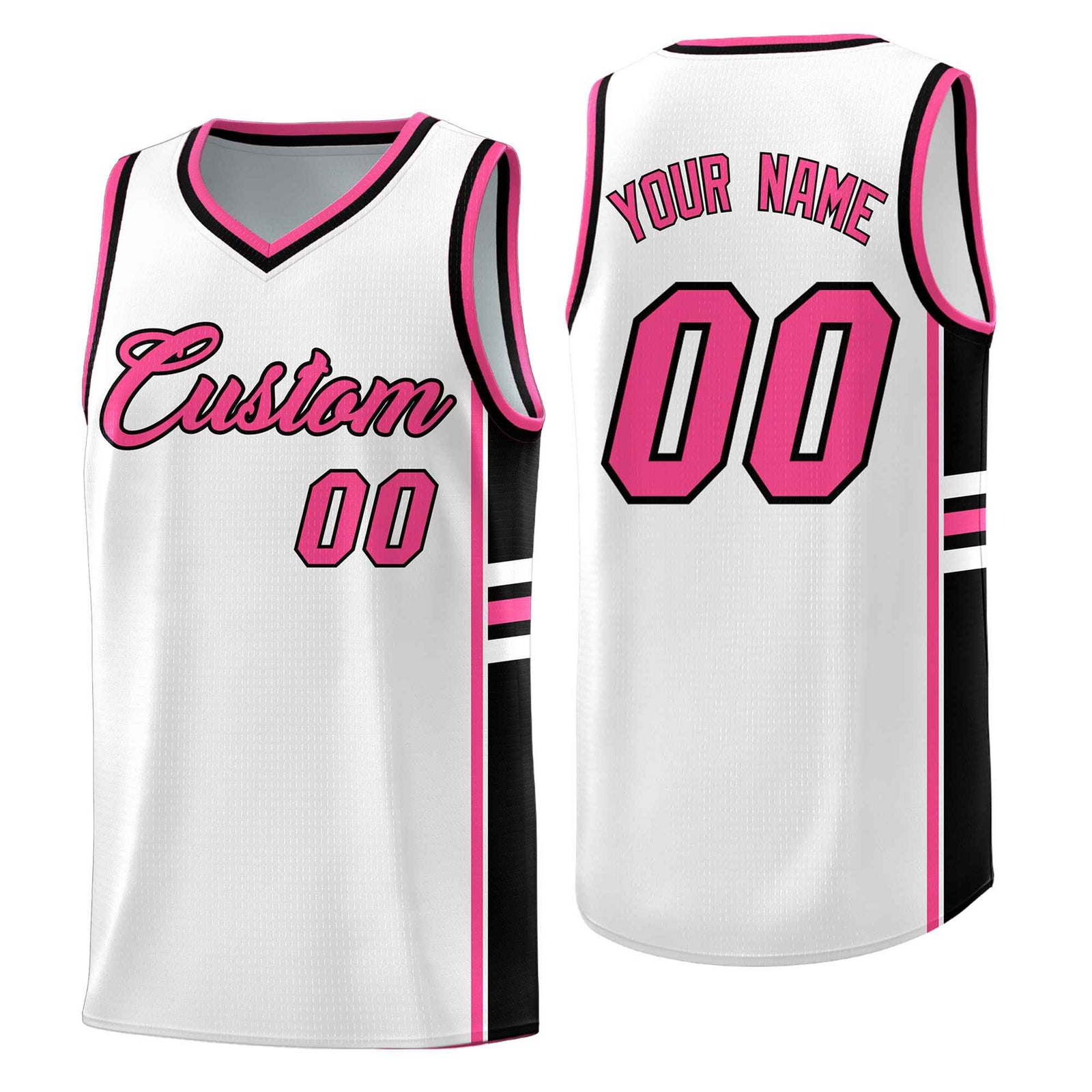Custom Youth Basketball Jersey - White Pink Personalized Varsity Two-Tone Uniform