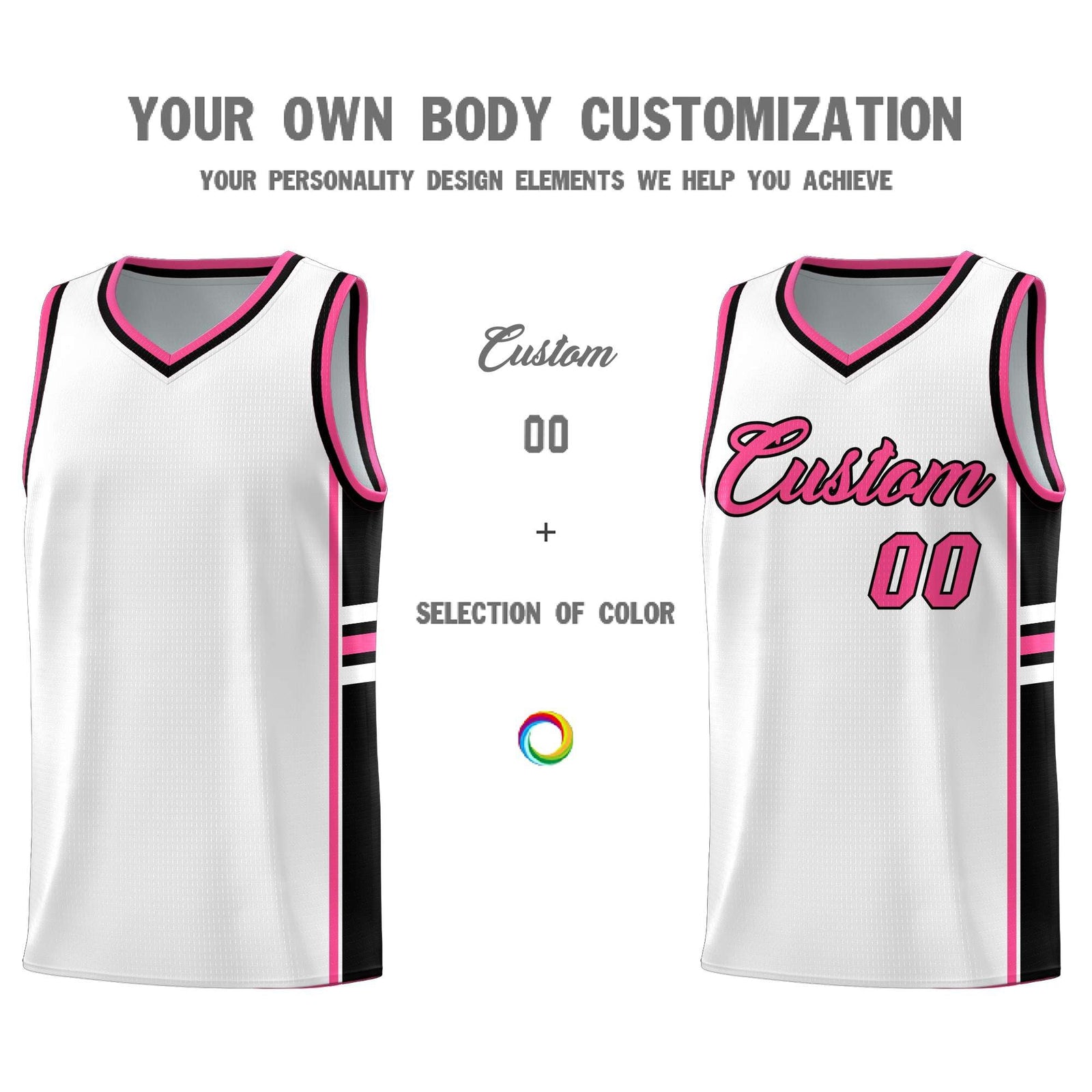 Custom Youth Basketball Jersey - White Pink Personalized Varsity Two-Tone Uniform