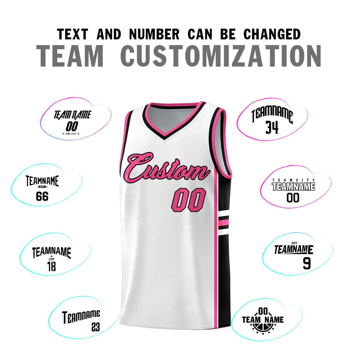 Custom Youth Basketball Jersey - White Pink Personalized Varsity Two-Tone Uniform