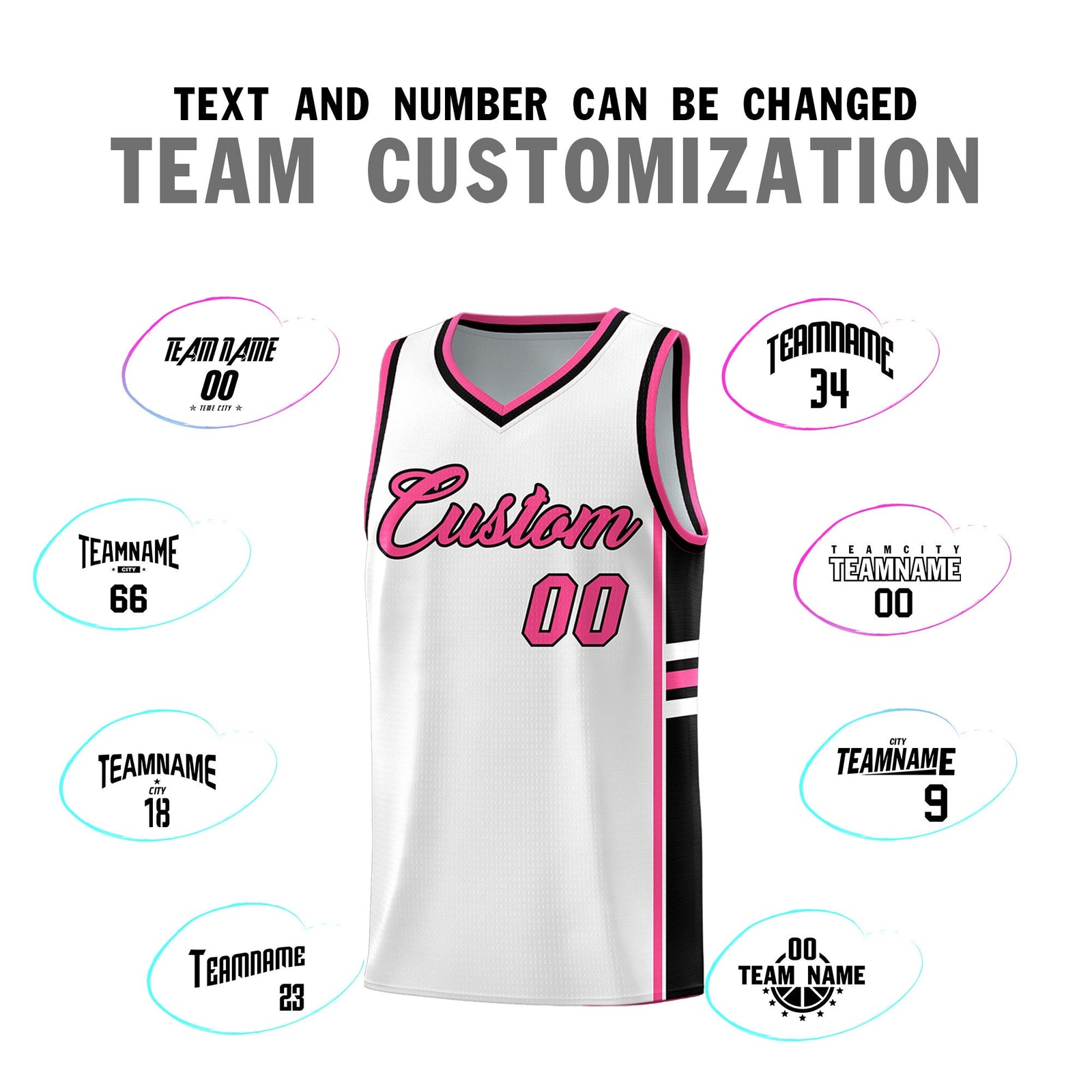 Custom Youth Basketball Jersey - White Pink Personalized Varsity Two-Tone Uniform