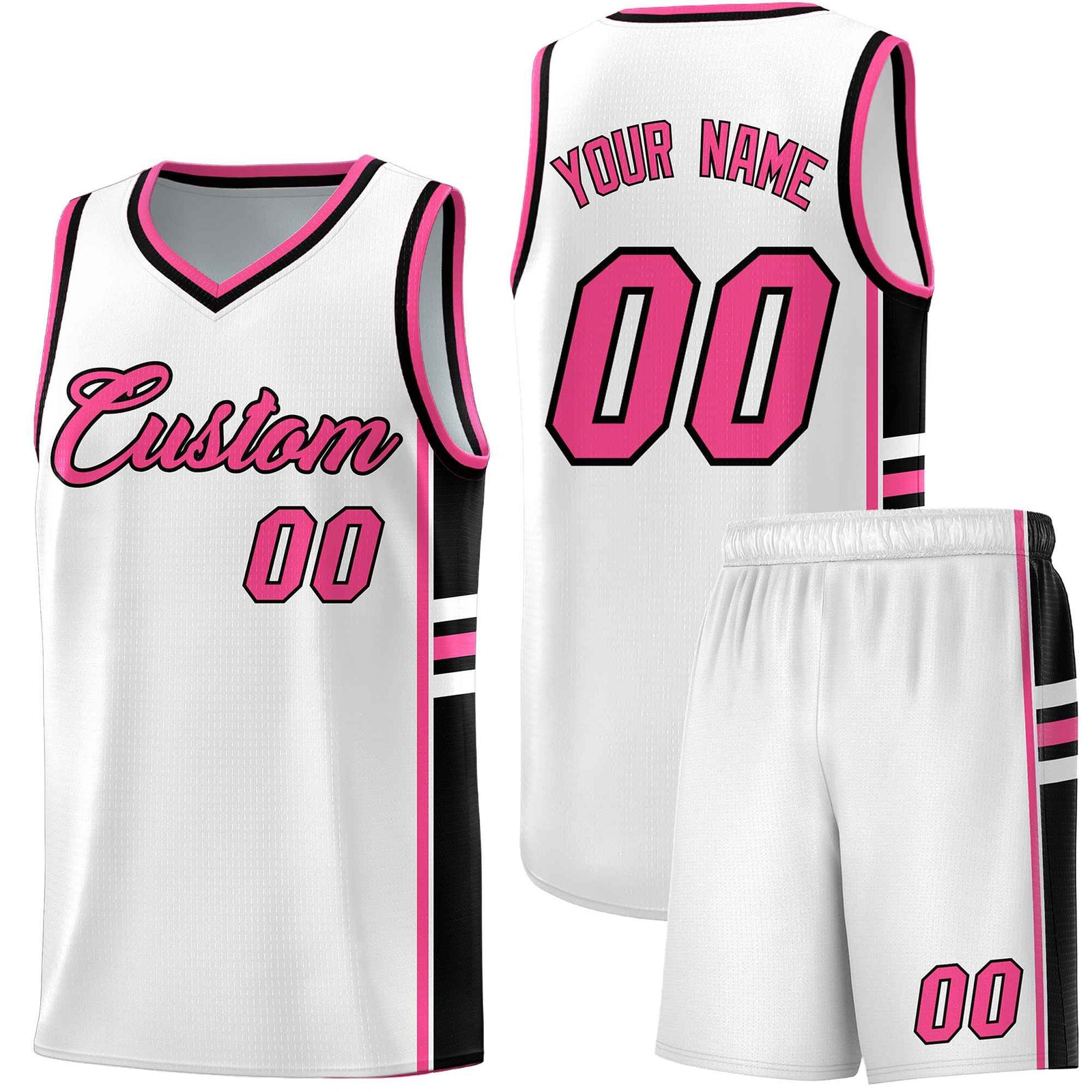Custom Youth Basketball Jersey - White Pink Personalized Varsity Two-Tone Uniform