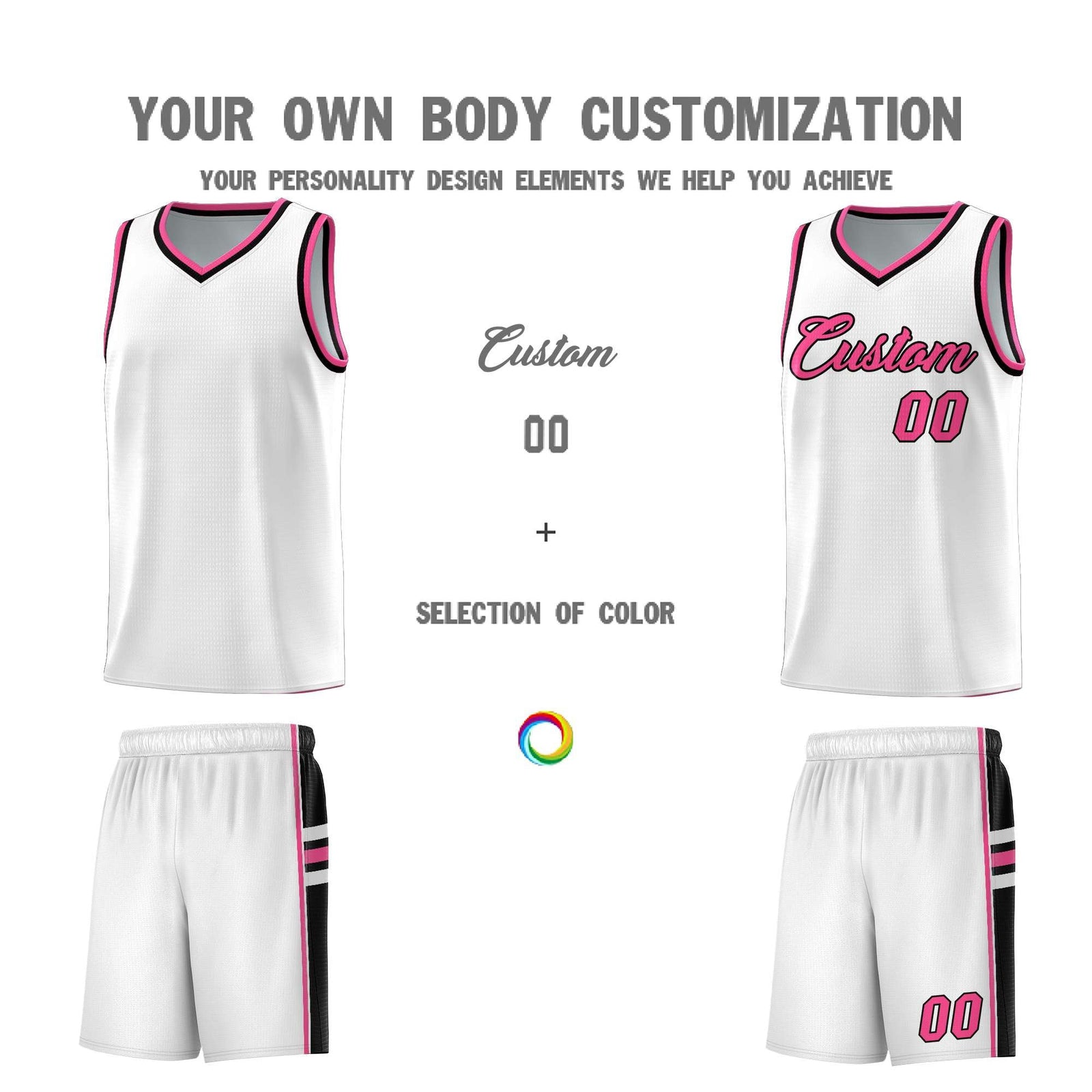 Custom Youth Basketball Jersey - White Pink Personalized Varsity Two-Tone Uniform