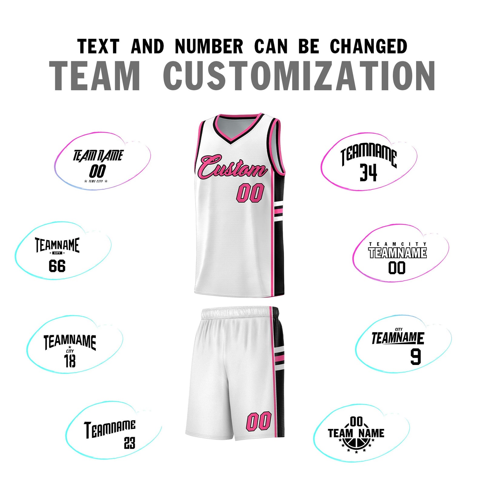 Custom Youth Basketball Jersey - White Pink Personalized Varsity Two-Tone Uniform