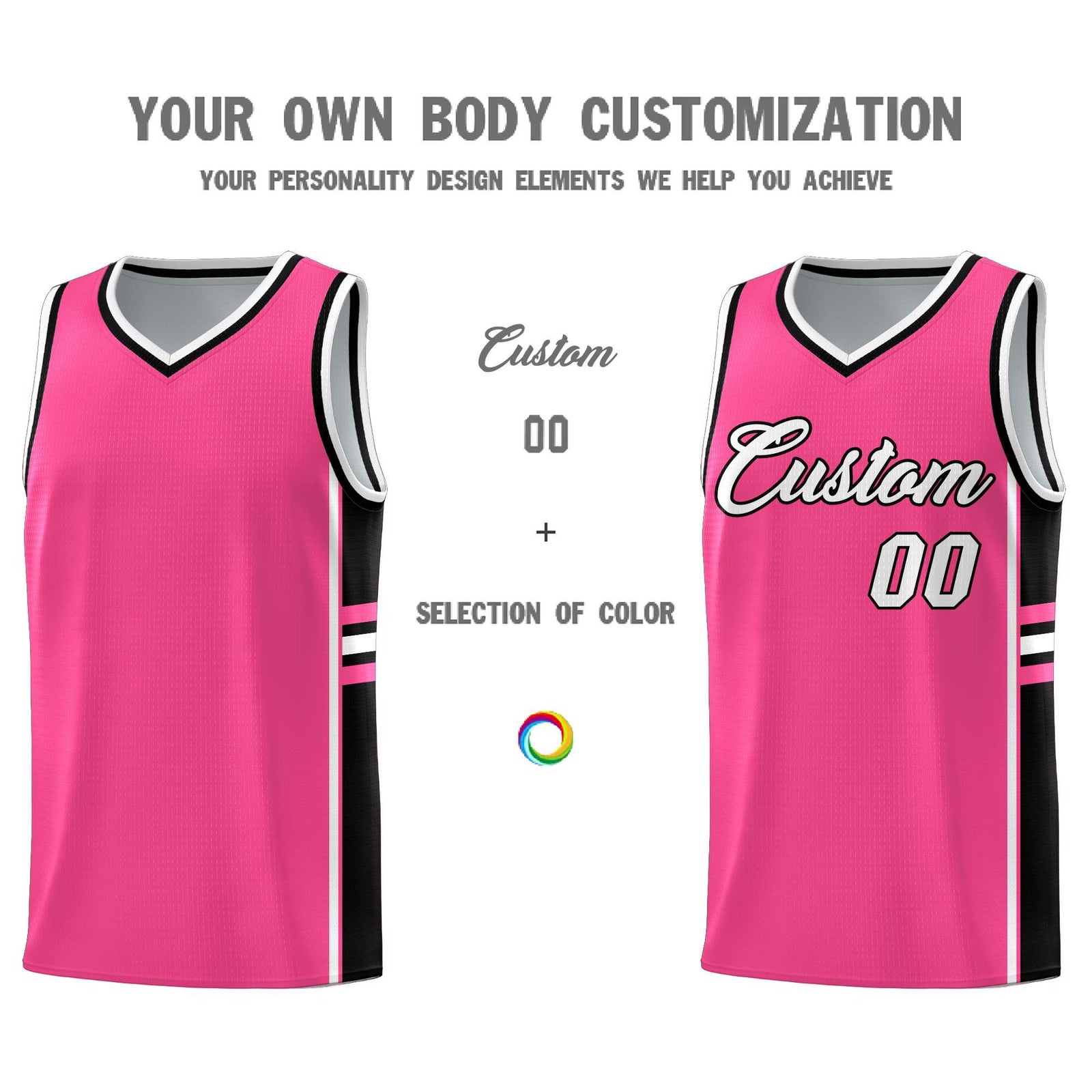 Custom Youth Basketball Jersey - Pink Black Two-Tone Varsity Jersey Set