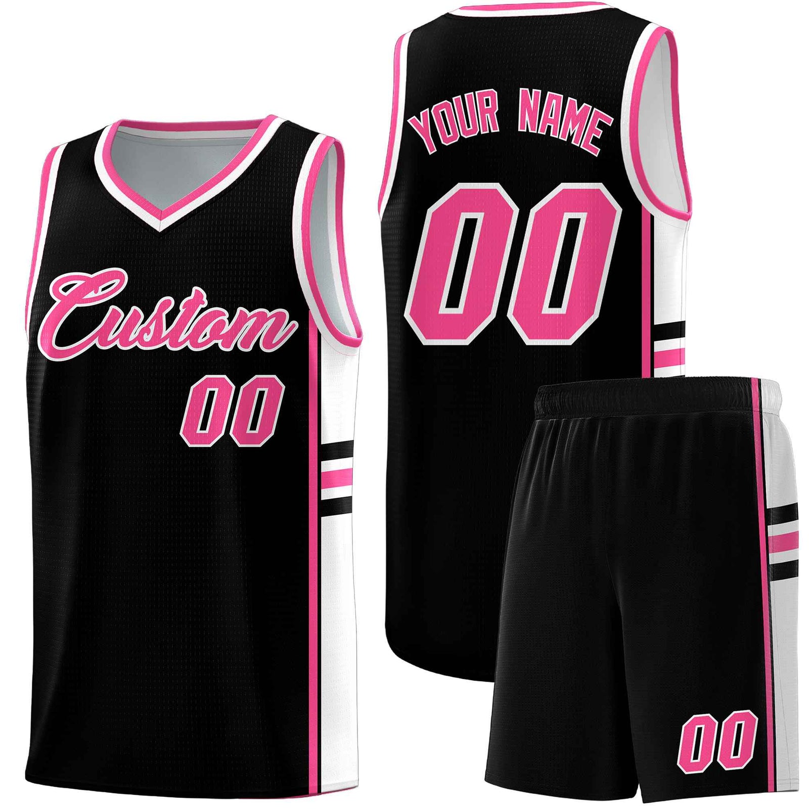 Custom Youth Basketball Jersey - Black Pink Two-Tone Classic Varsity Uniform