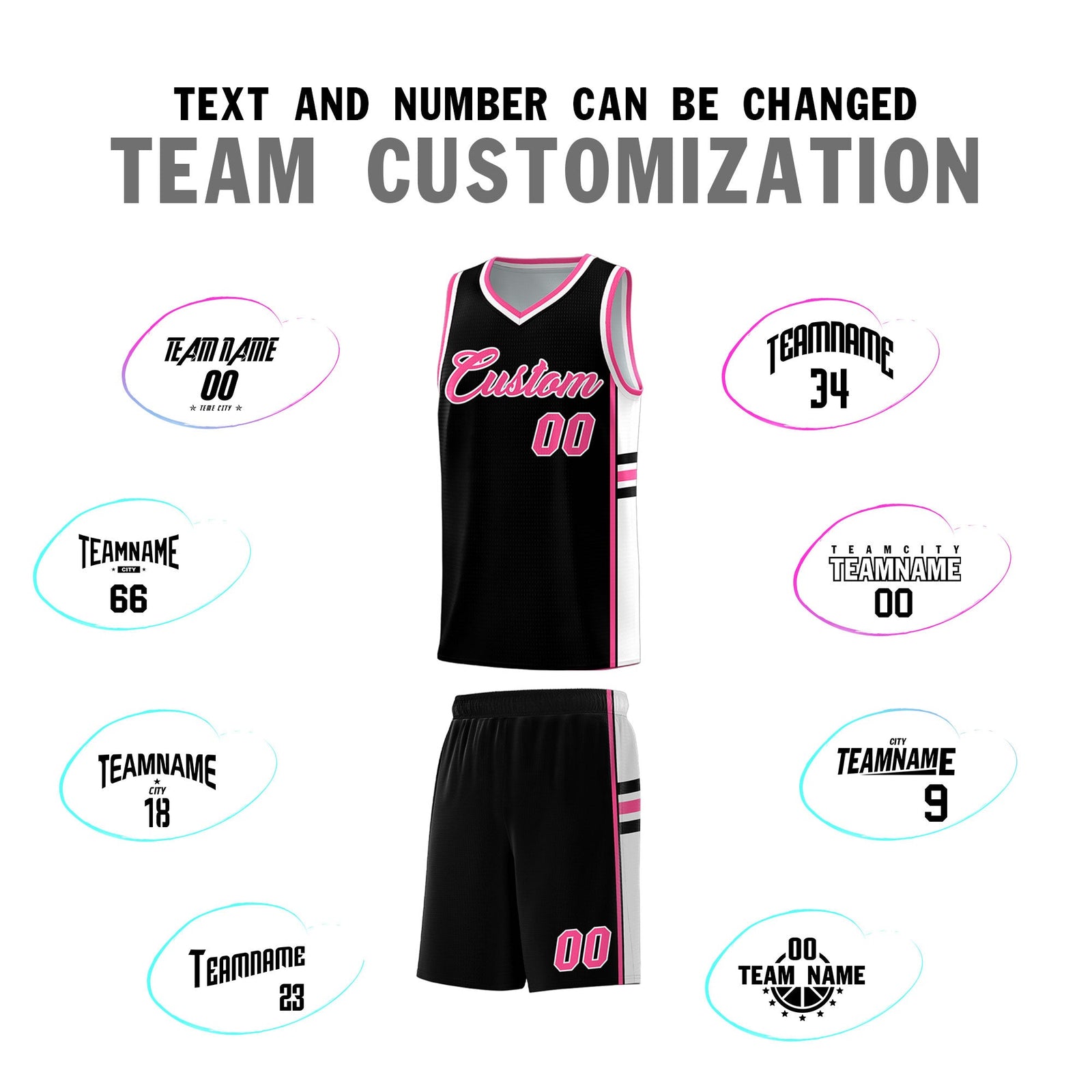 Custom Youth Basketball Jersey - Black Pink Two-Tone Classic Varsity Uniform