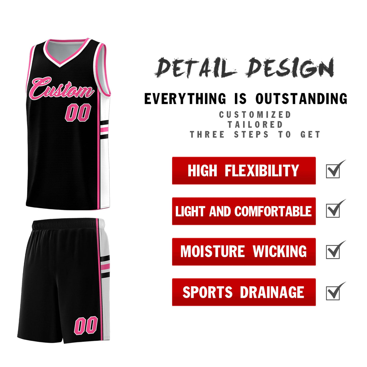 Custom Youth Basketball Jersey - Black Pink Two-Tone Classic Varsity Uniform