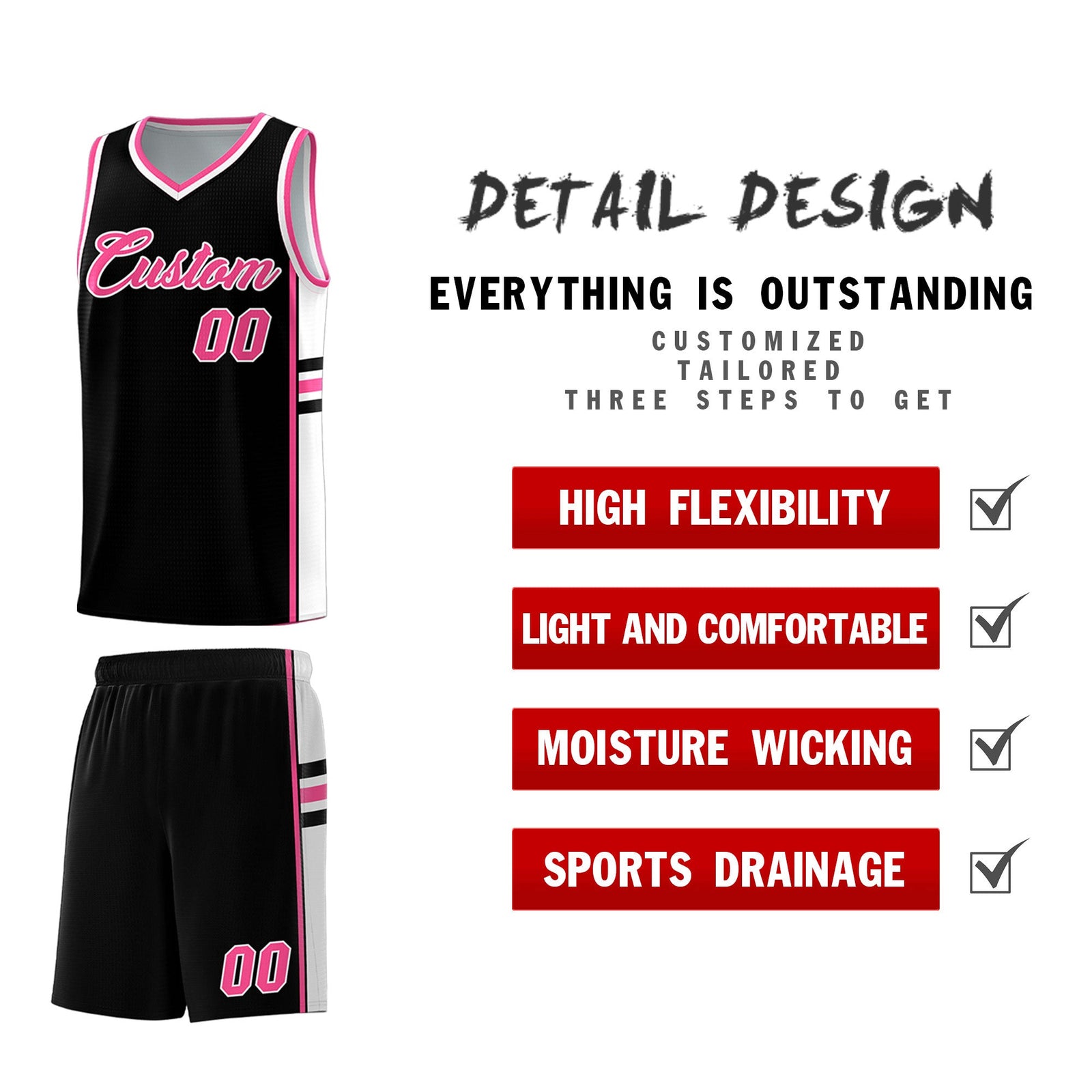 Custom Youth Basketball Jersey - Black Pink Two-Tone Classic Varsity Uniform