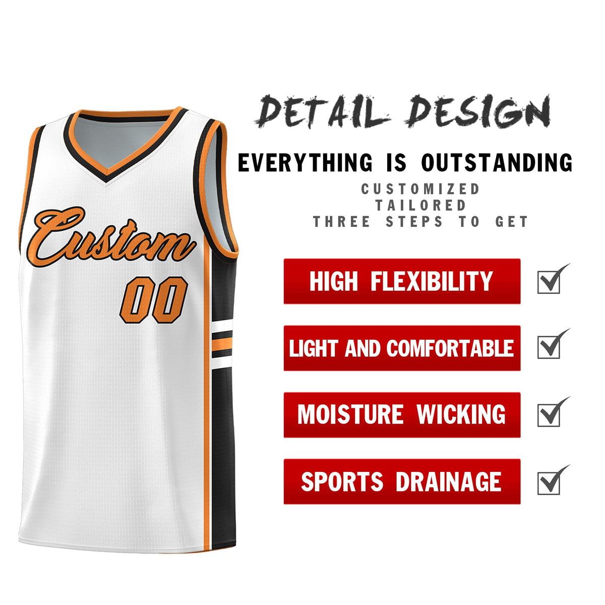 Custom Youth Basketball Jersey - White Gold Orange Personalized Varsity Two-Tone Uniform