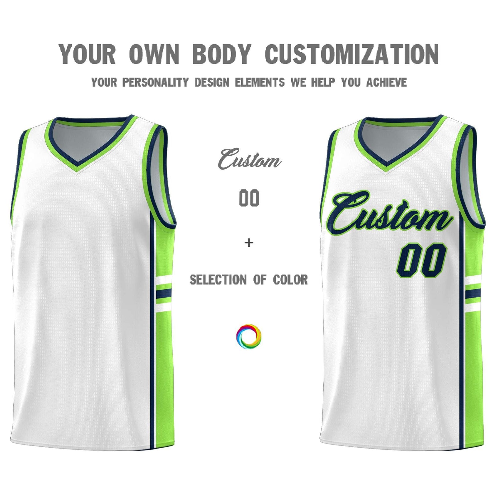 Custom Youth Basketball Jersey - White Fluorescent Green Two-Tone Varsity Jersey Set
